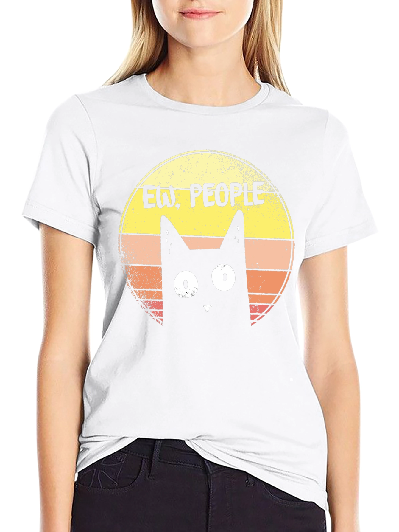Ew People Cat Graphic Tee - Black Cotton T-Shirt