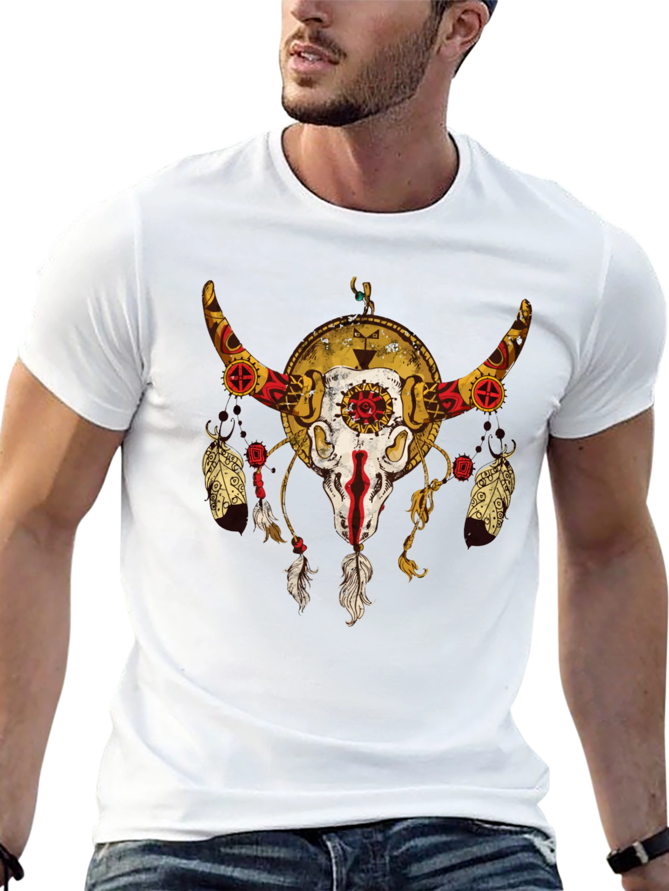 Skull and Feather Graphic Tee - Black