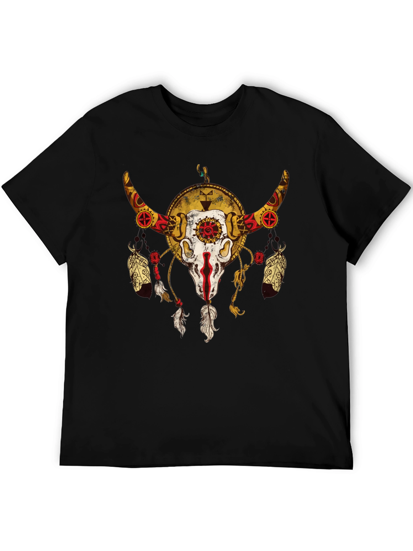 Skull and Feather Graphic Tee - Black