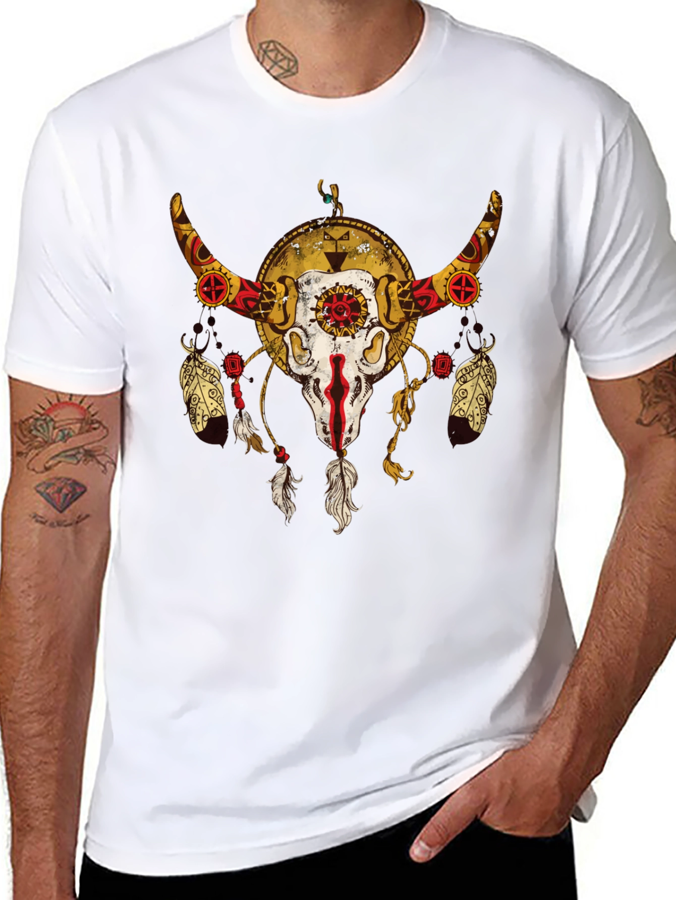 Skull and Feather Graphic Tee - Black