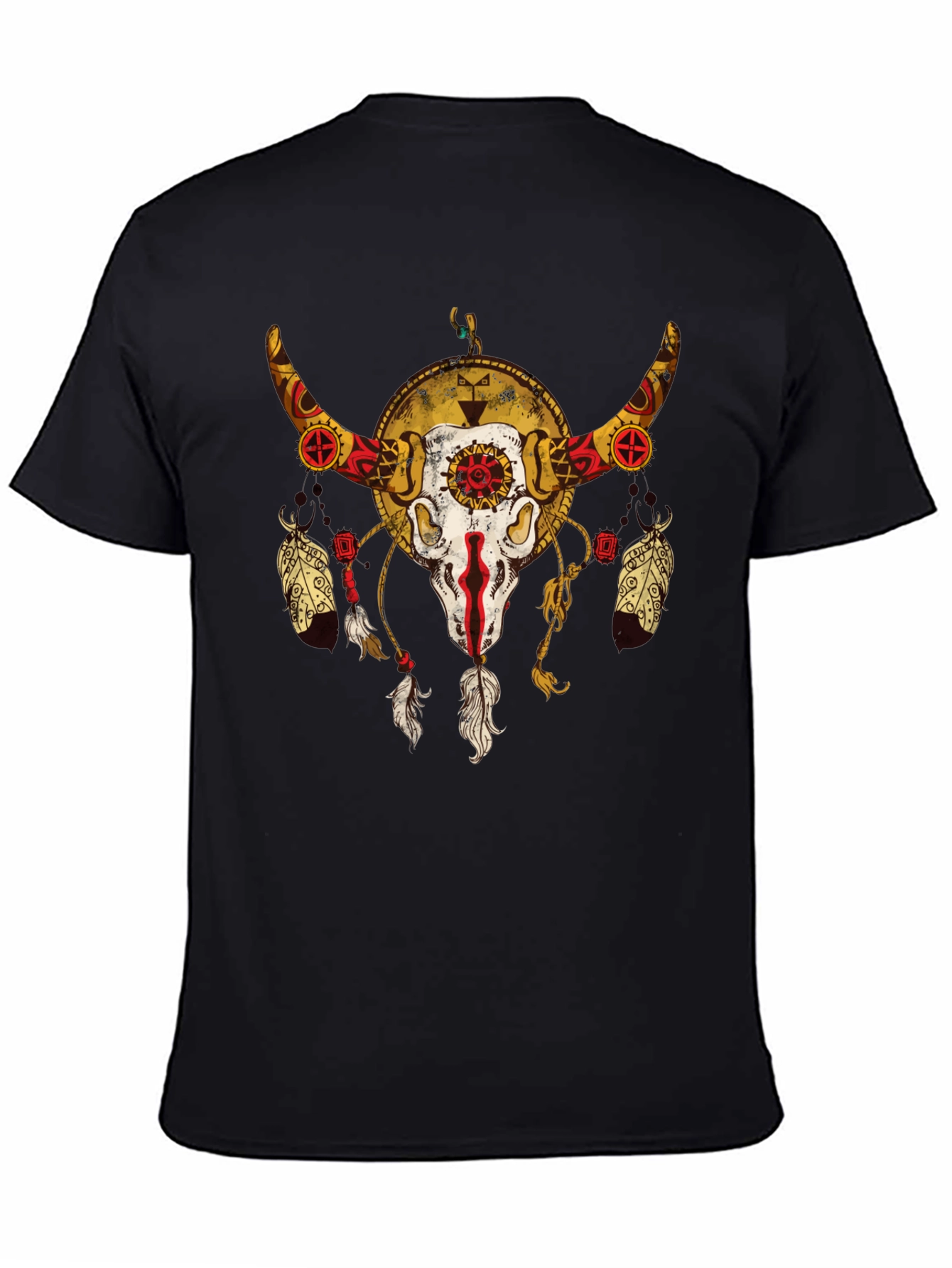 Skull and Feather Graphic Tee - Black