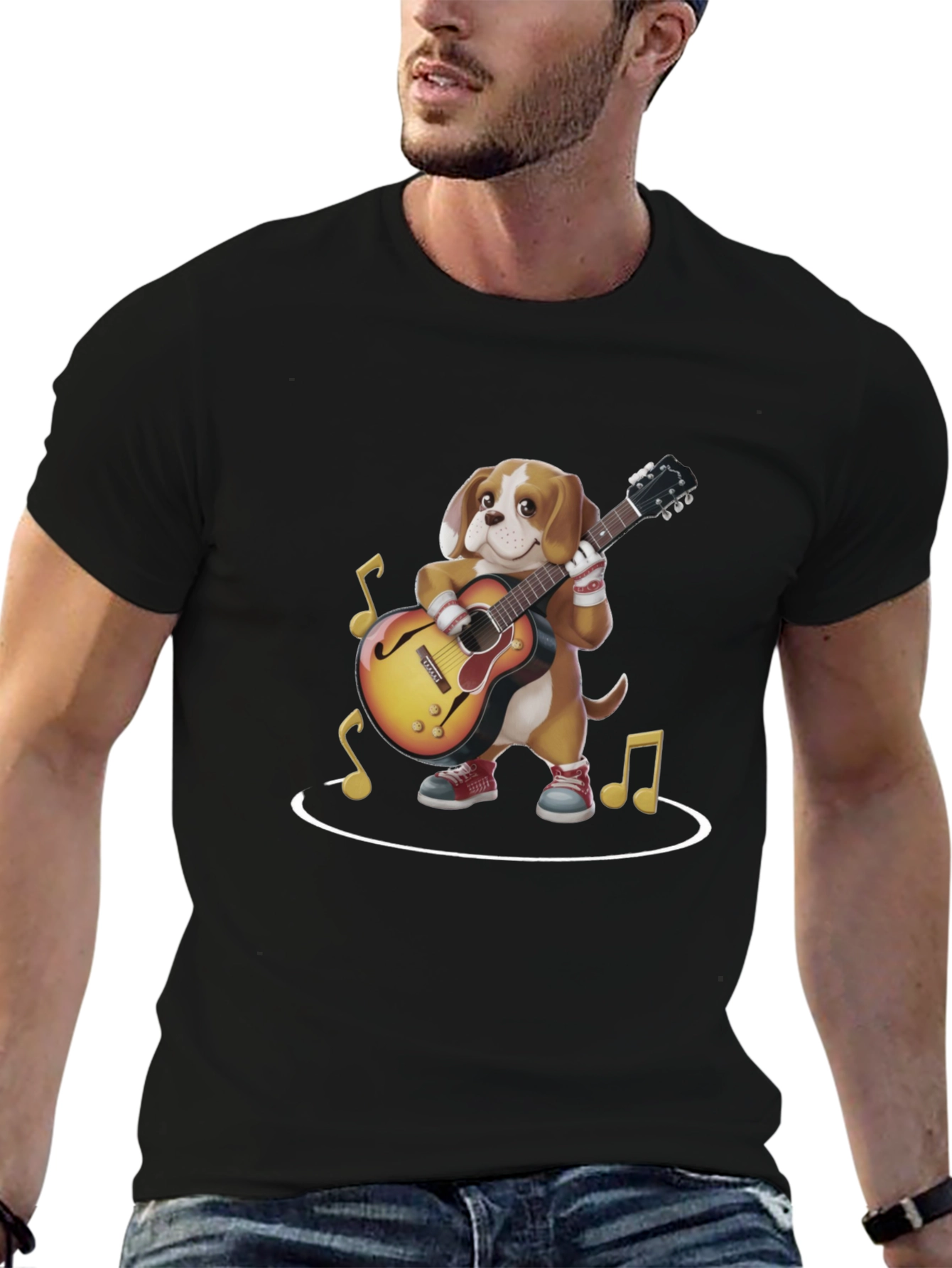Dog Playing Guitar Graphic Tee
