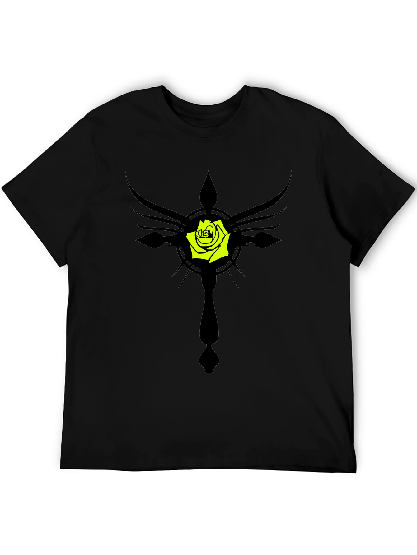 Rose Cross Graphic Black T-Shirt