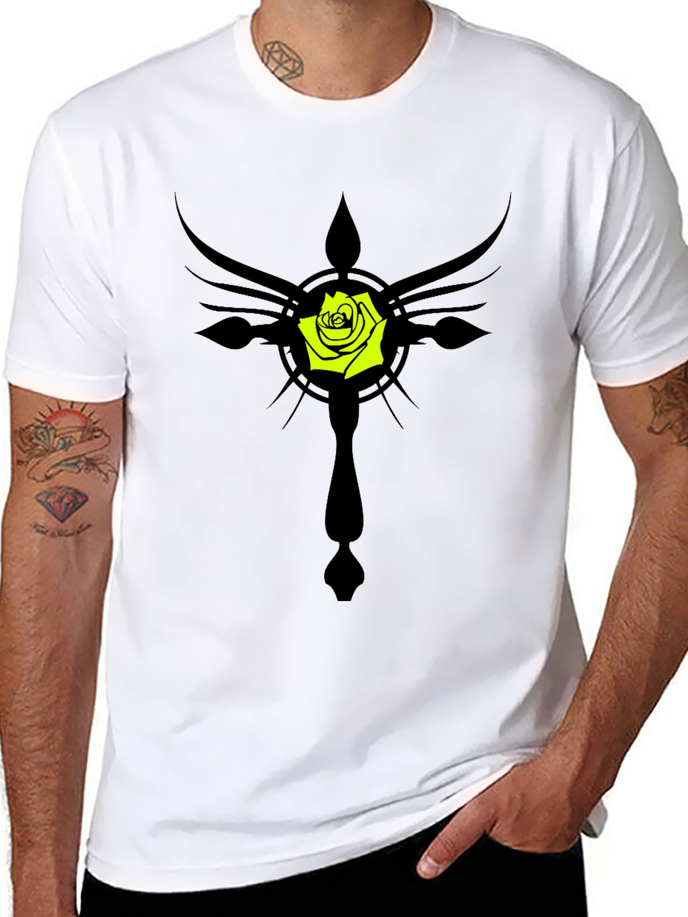 Rose Cross Graphic Black T-Shirt