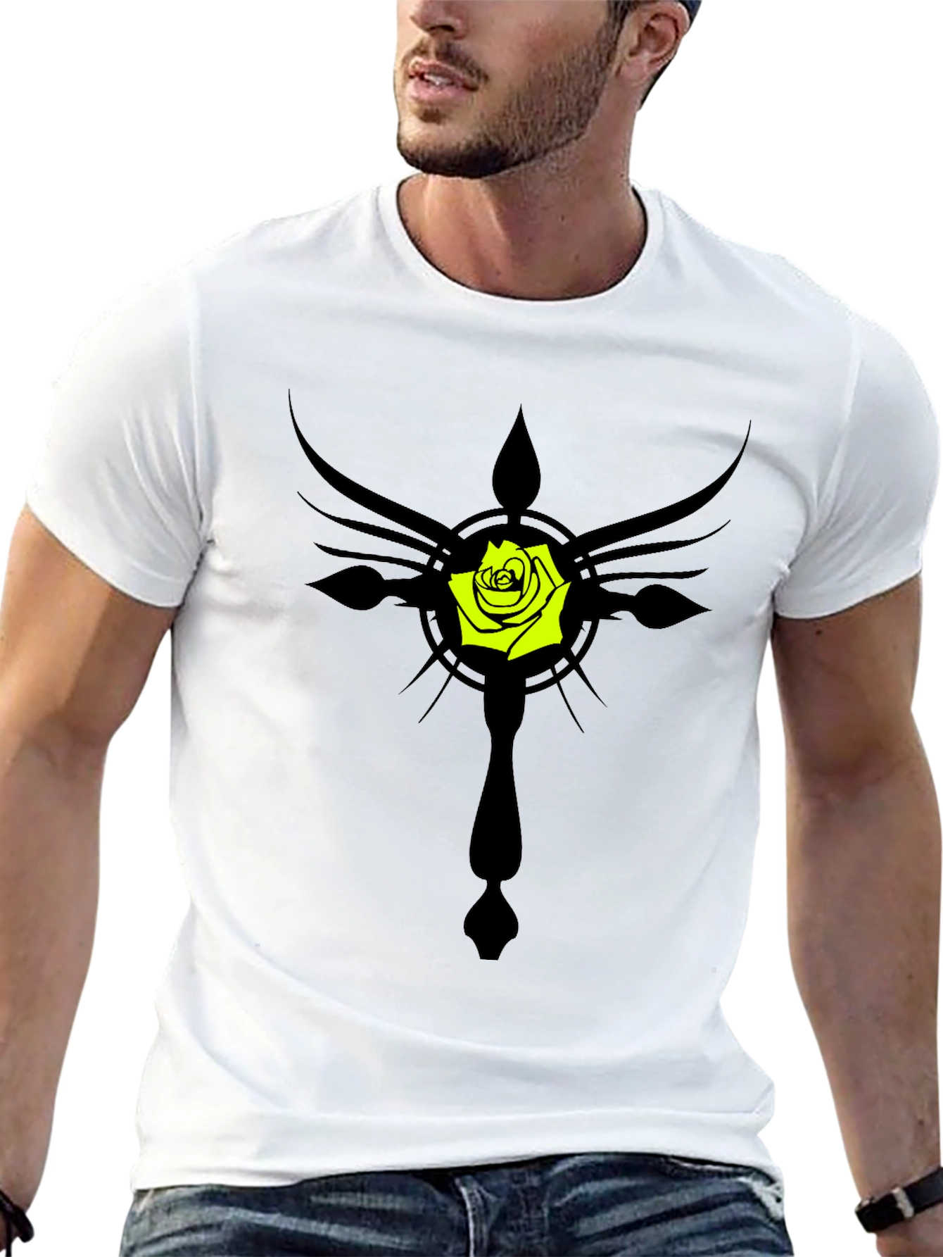 Rose Cross Graphic Black T-Shirt