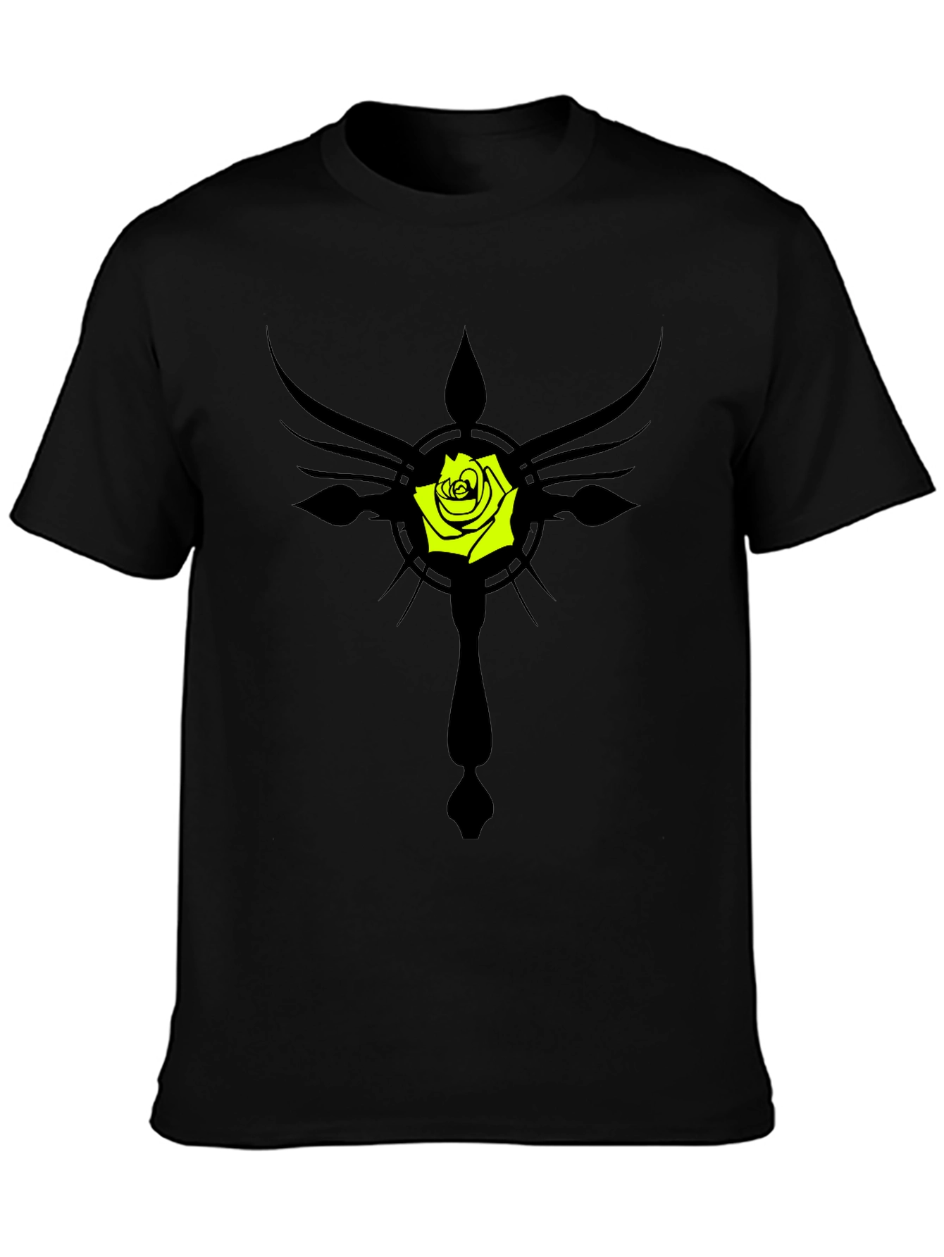 Rose Cross Graphic Black T-Shirt