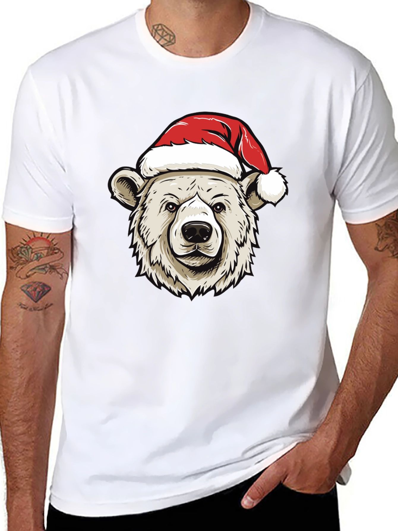Holiday Bear Graphic Tee - Christmas Santa Hat