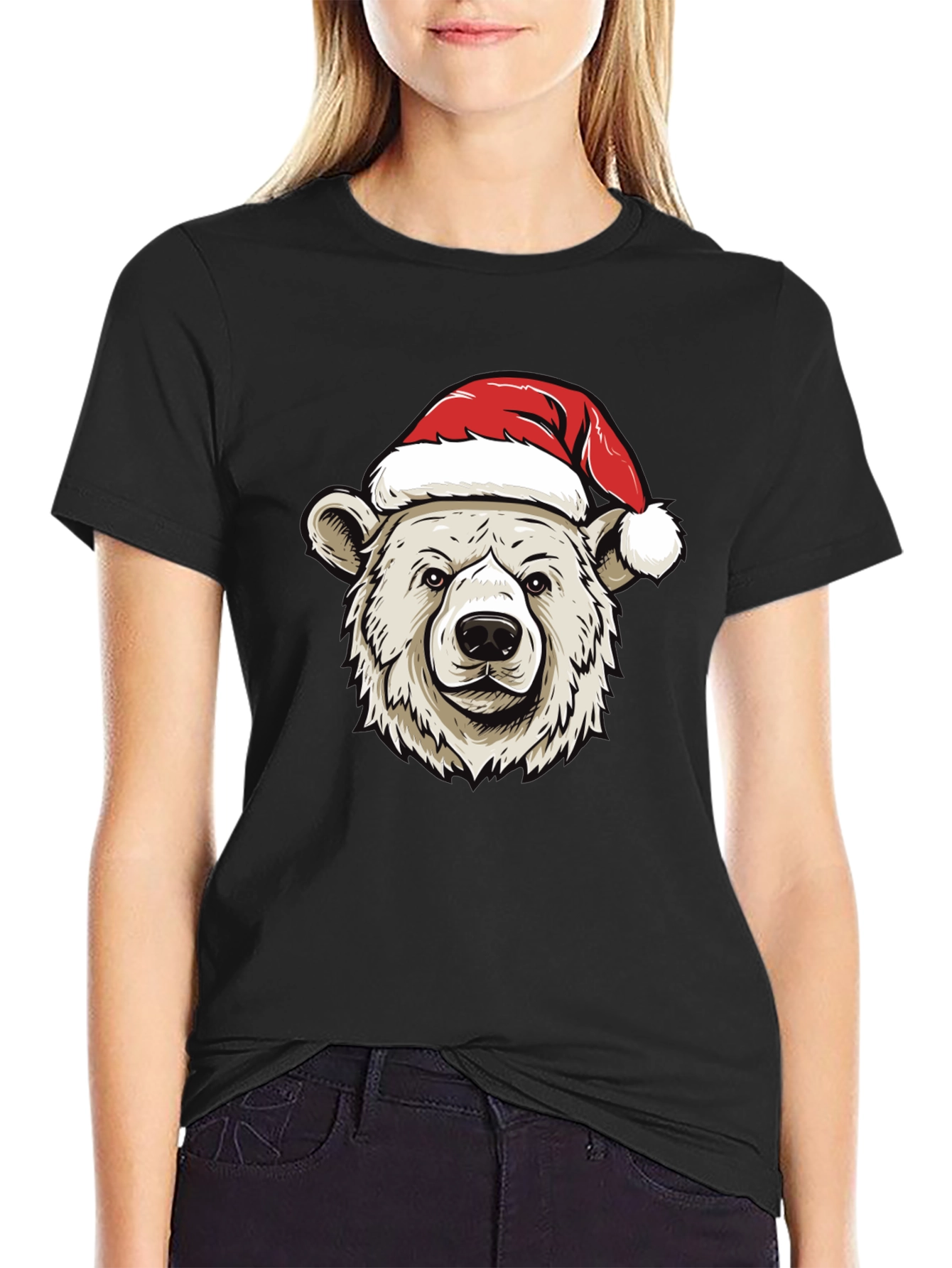 Holiday Bear Graphic Tee - Christmas Santa Hat