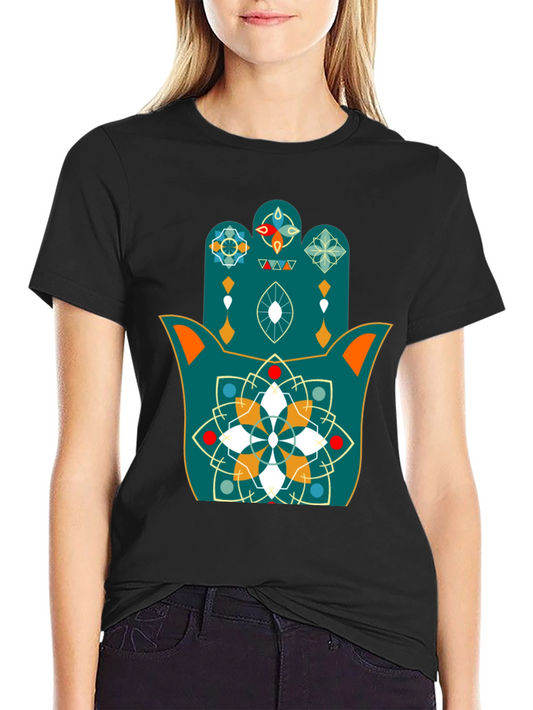 Hamsa Hand Graphic Print Black T-Shirt