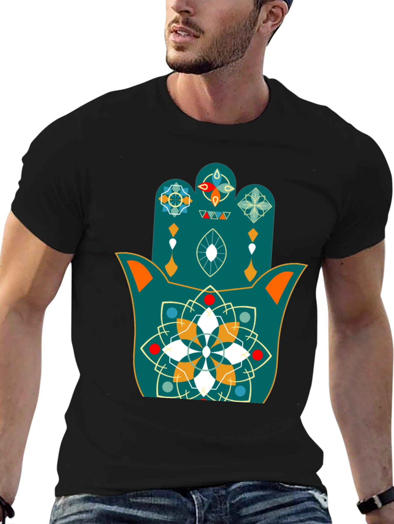 Hamsa Hand Graphic Print Black T-Shirt