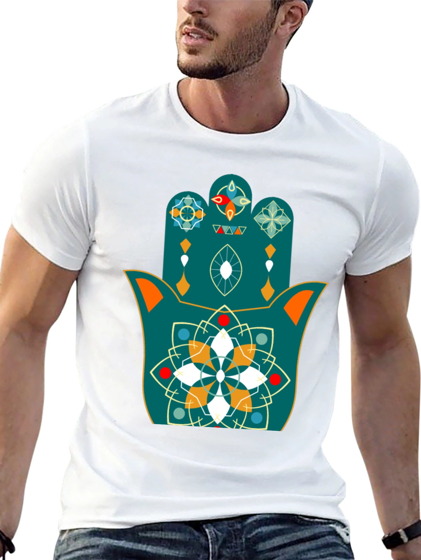 Hamsa Hand Graphic Print Black T-Shirt
