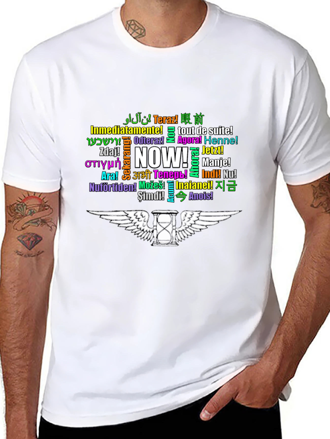 Multilingual NOW T-Shirt - Black Cotton Tee