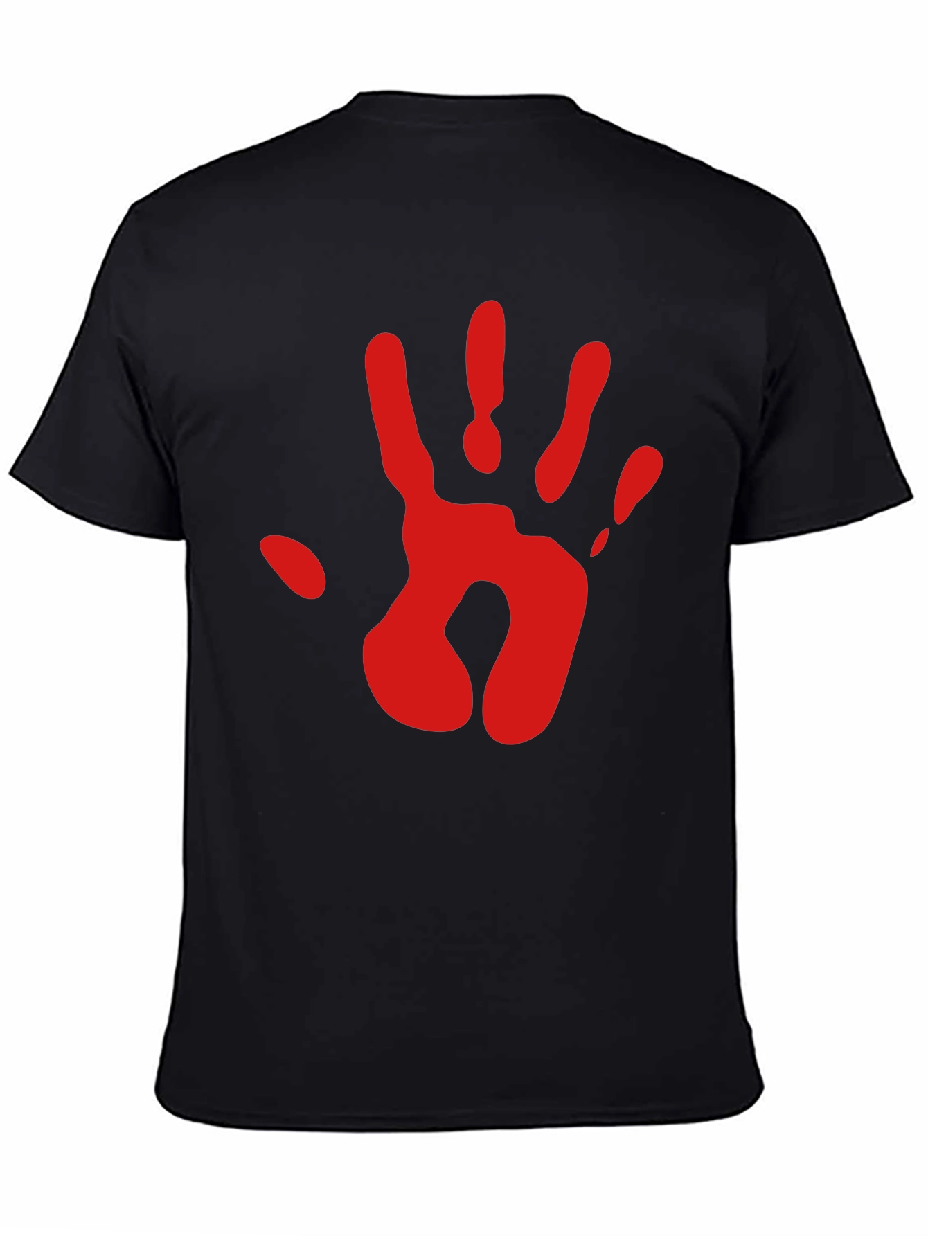 Red Handprint Graphic Tee - Black Cotton Blend T-Shirt