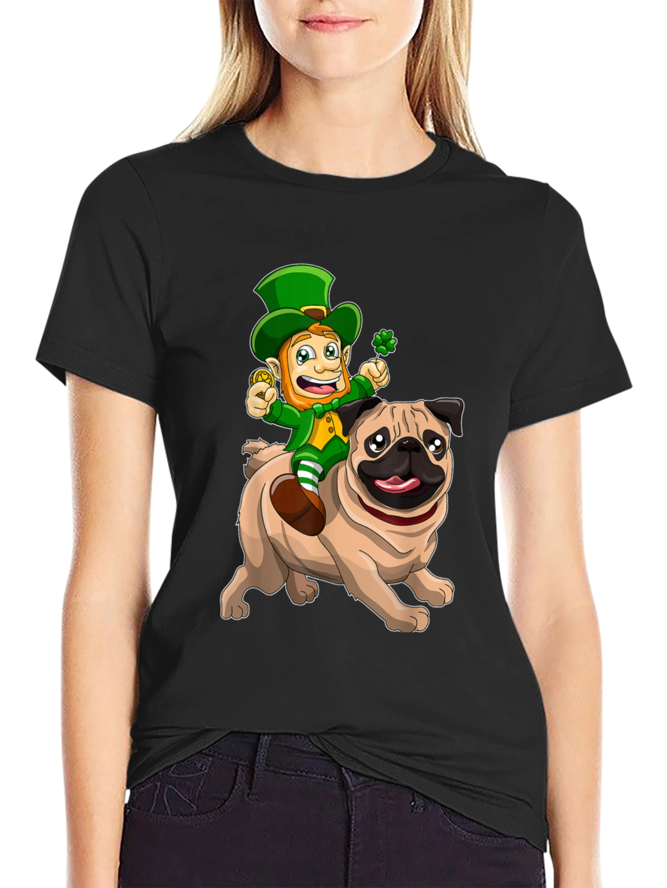 St. Patricks Day Leprechaun Riding a Pug T-Shirt