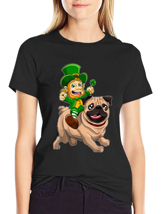 St. Patricks Day Leprechaun Riding a Pug T-Shirt
