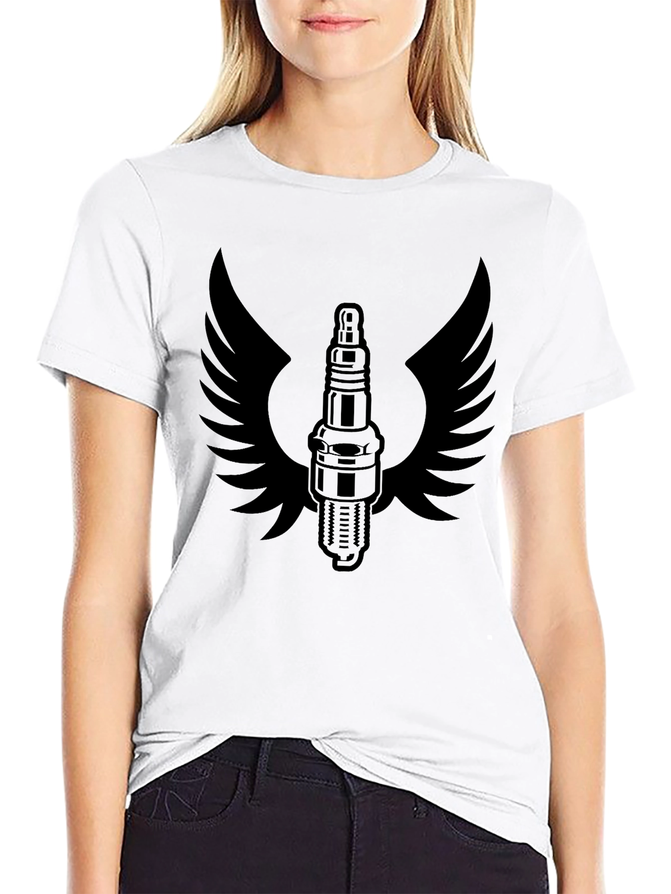 Winged Spark Plug Graphic Tee - Black