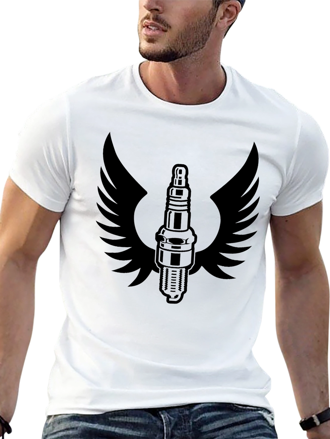 Winged Spark Plug Graphic Tee - Black