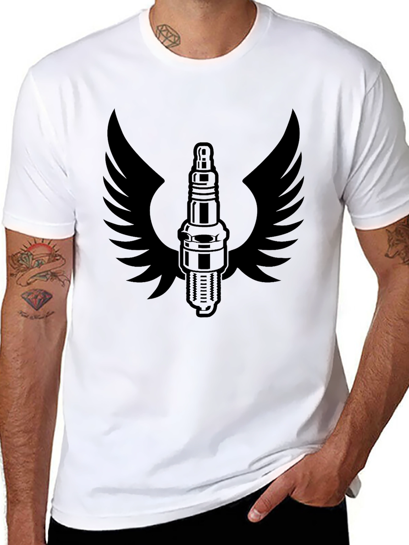 Winged Spark Plug Graphic Tee - Black
