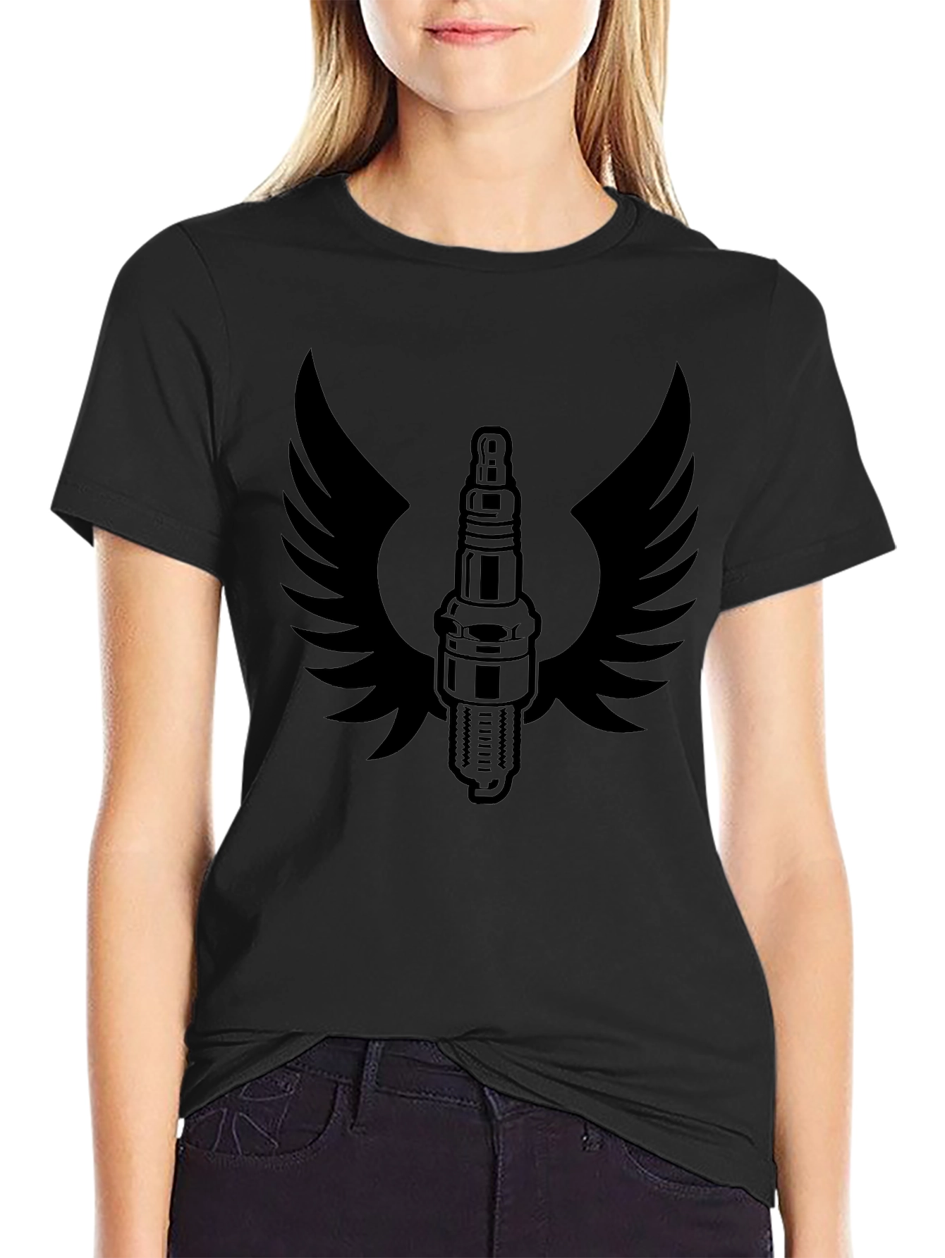 Winged Spark Plug Graphic Tee - Black