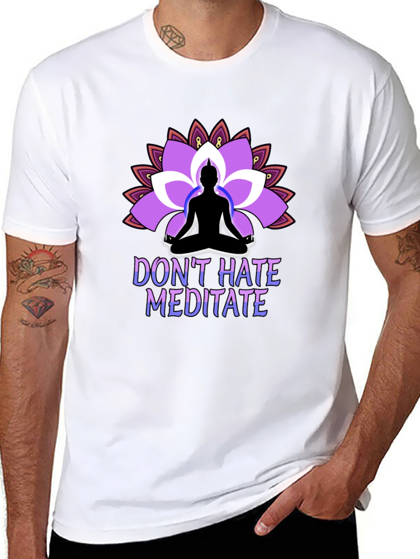 Dont Hate Meditate Black T-Shirt Lotus Design