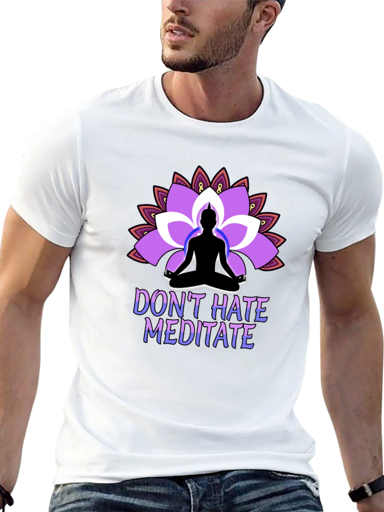 Dont Hate Meditate Black T-Shirt Lotus Design