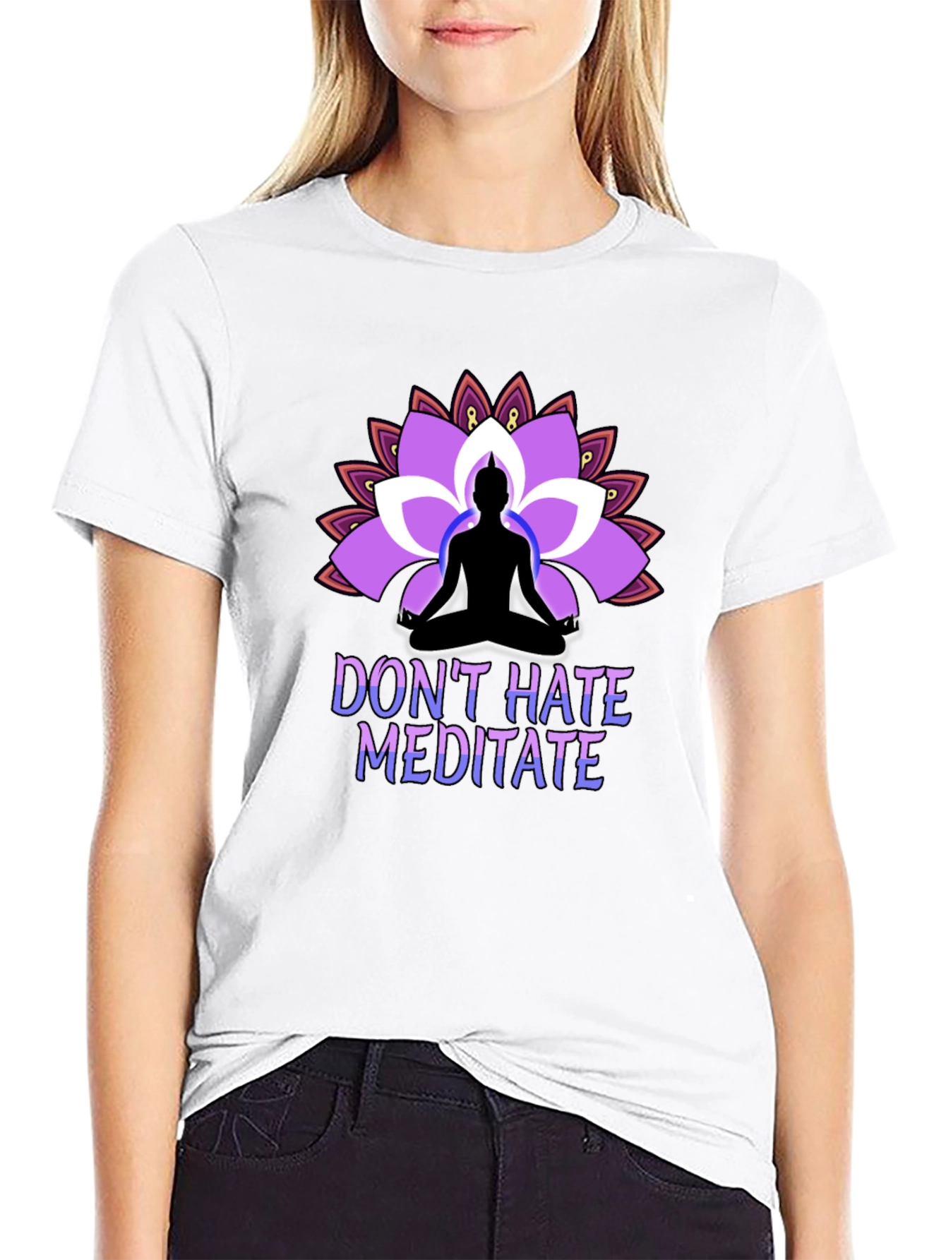 Dont Hate Meditate Black T-Shirt Lotus Design