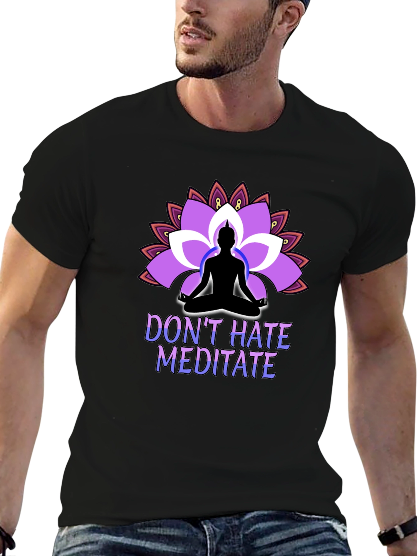 Dont Hate Meditate Black T-Shirt Lotus Design