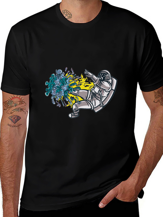 Astronaut Kicking Virus Graphic T-Shirt