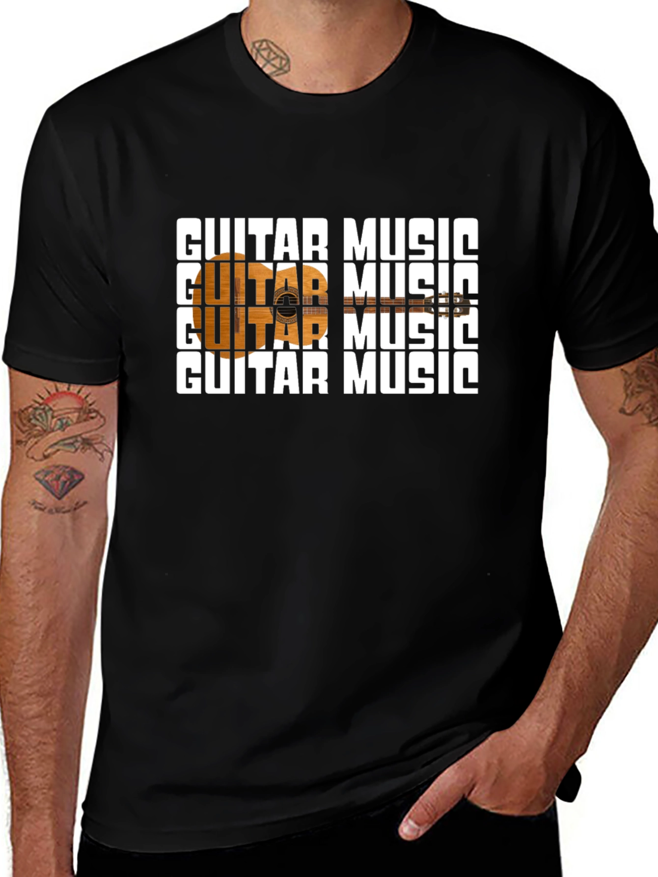 Guitar Music Graphic Black T-Shirt