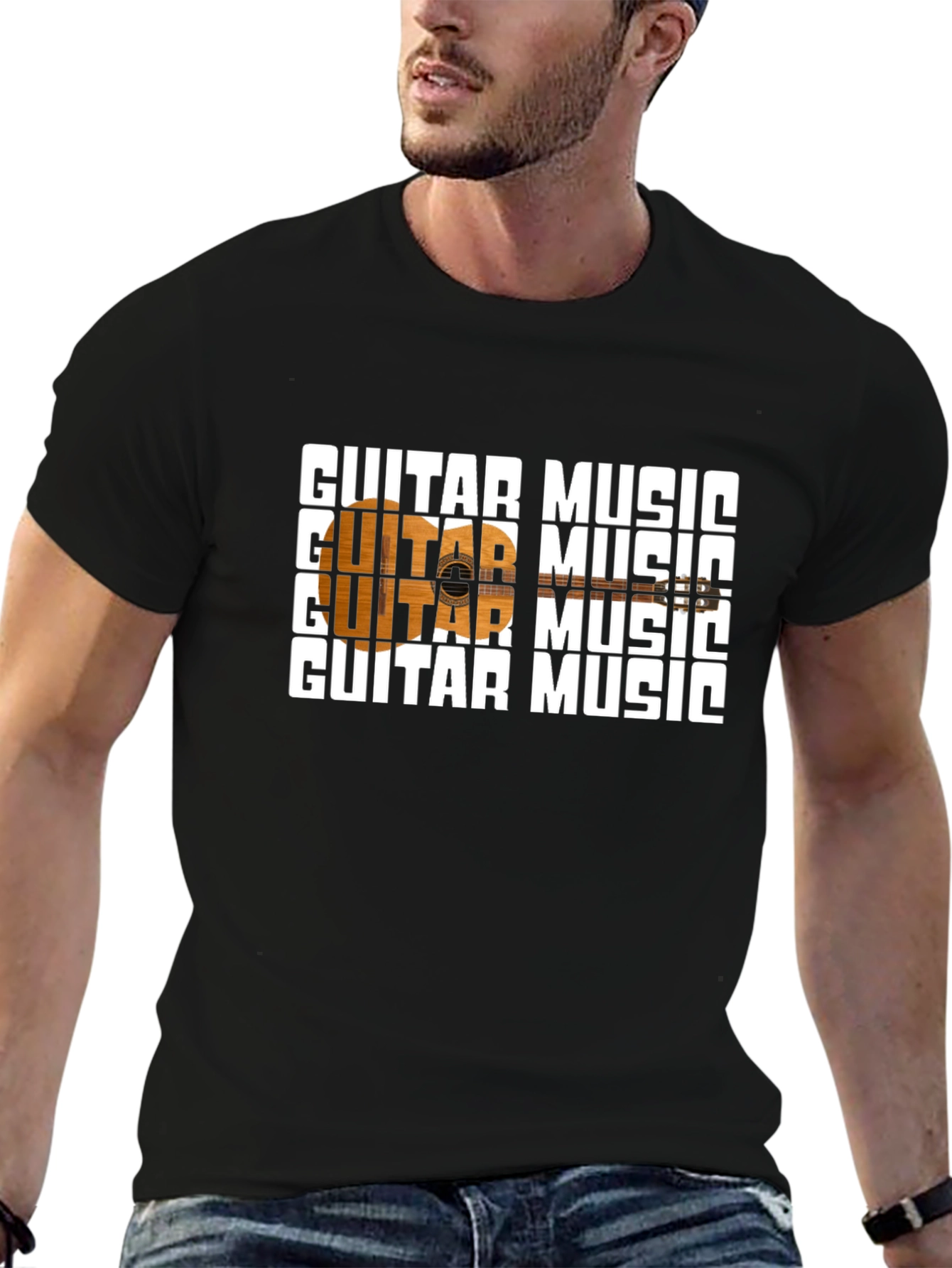 Guitar Music Graphic Black T-Shirt