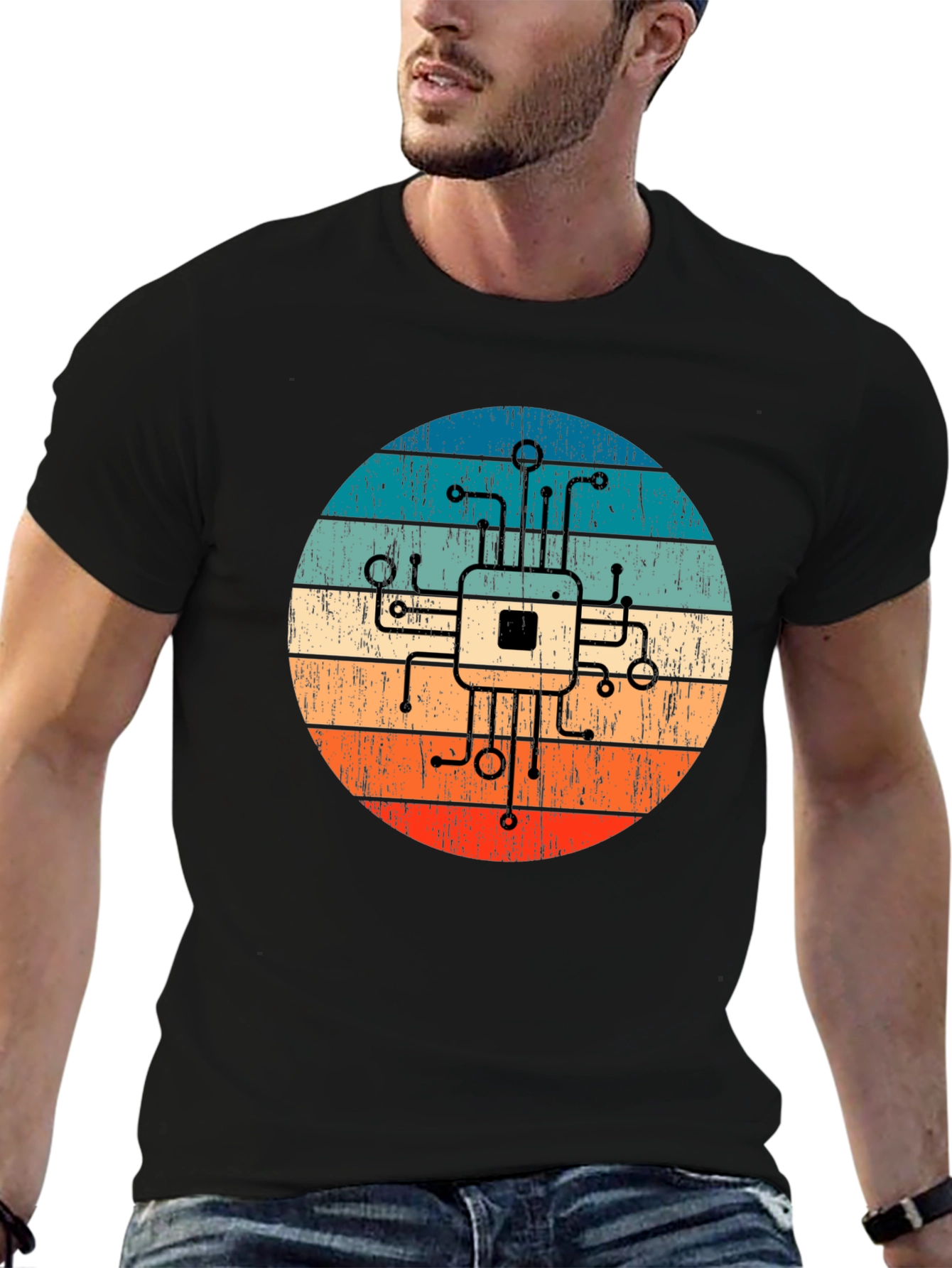 Retro Circuit Board Graphic Tee - Geek Chic Style