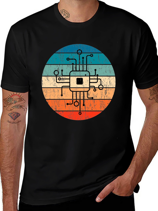 Retro Circuit Board Graphic Tee - Geek Chic Style