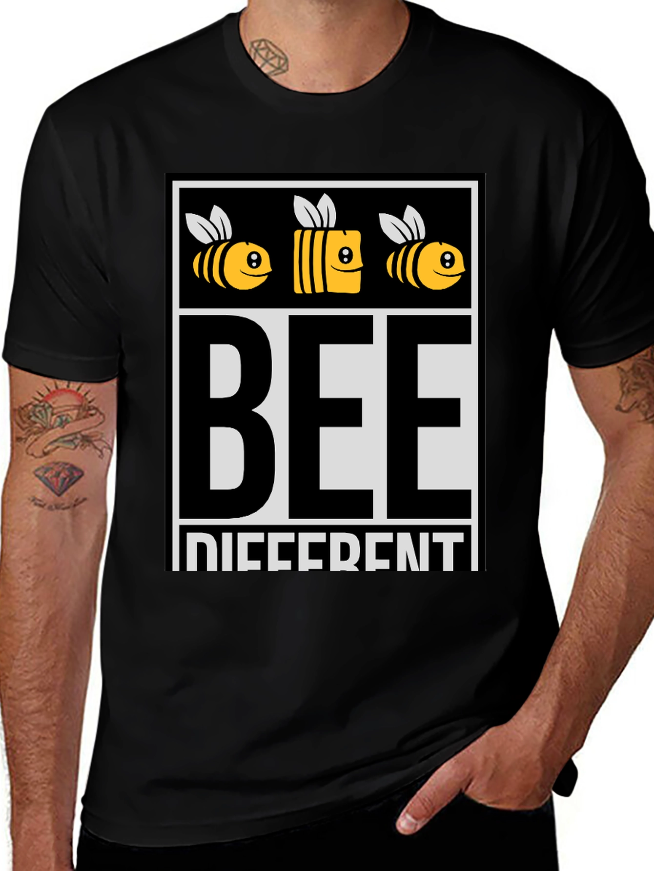 Bee Different Graphic Tee - Black Cotton T-Shirt