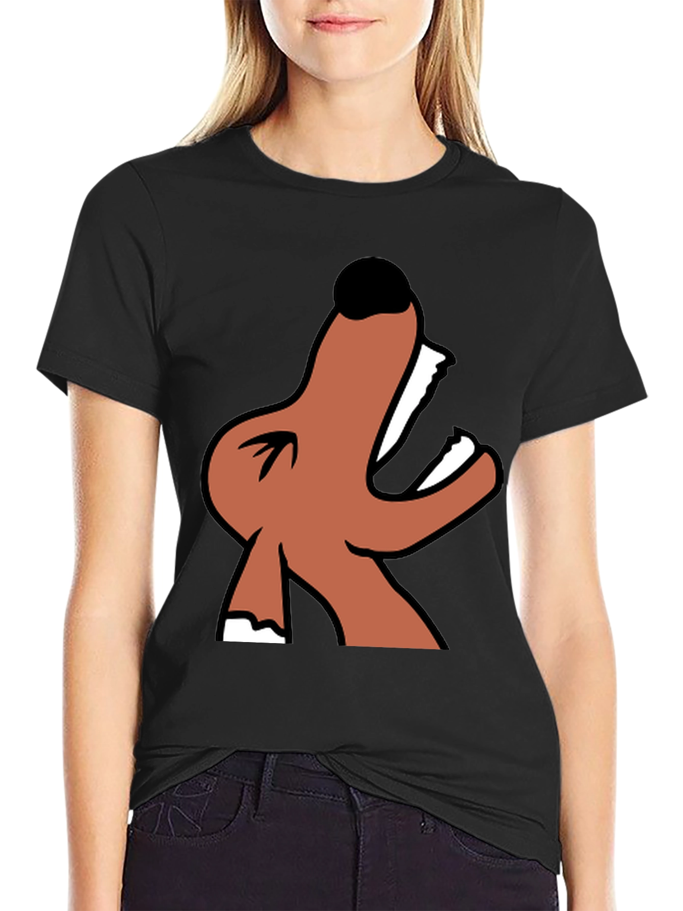 Cartoon Dog Graphic Black T-Shirt