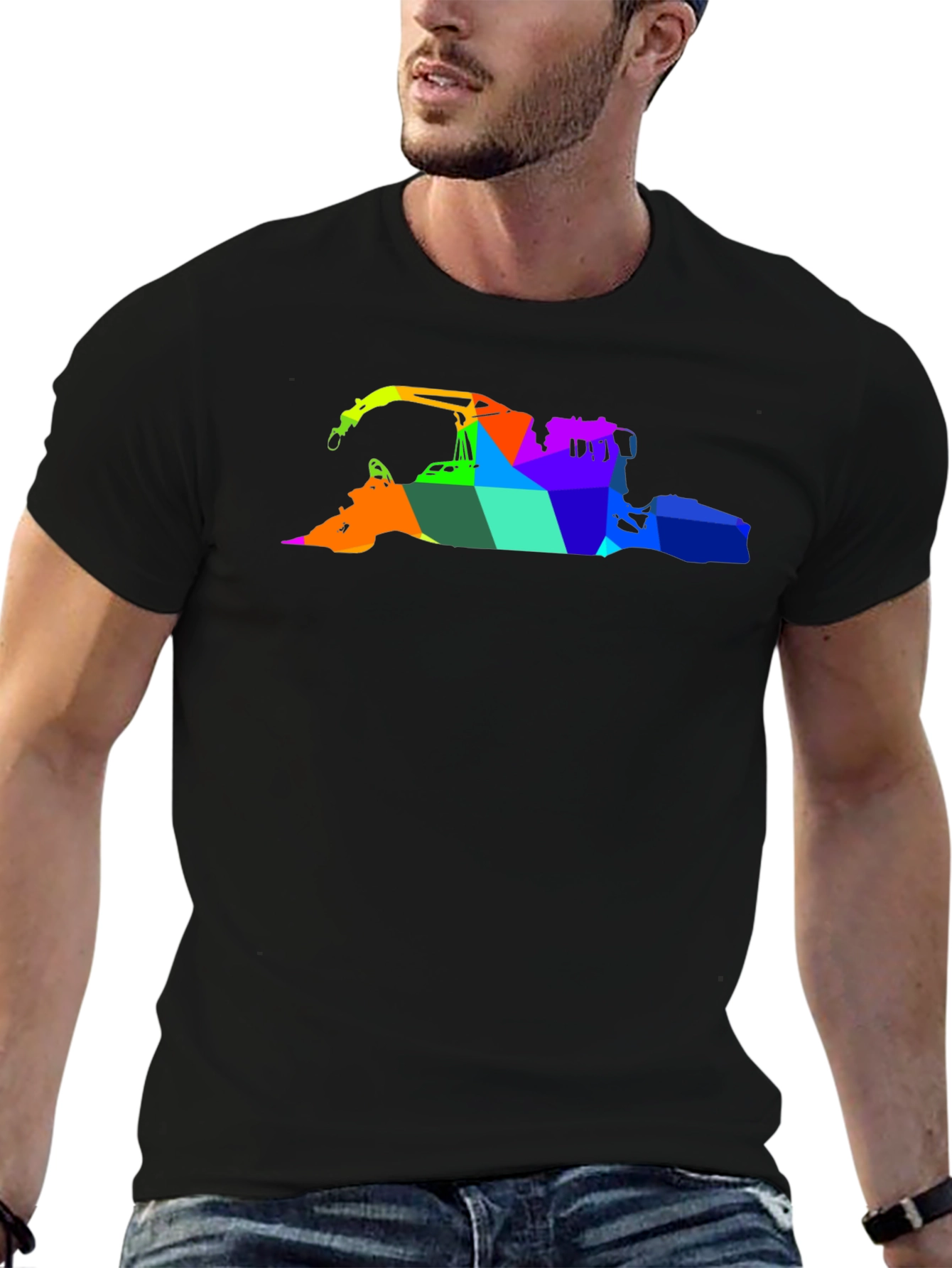 Abstract Rainbow Crane Black T-Shirt