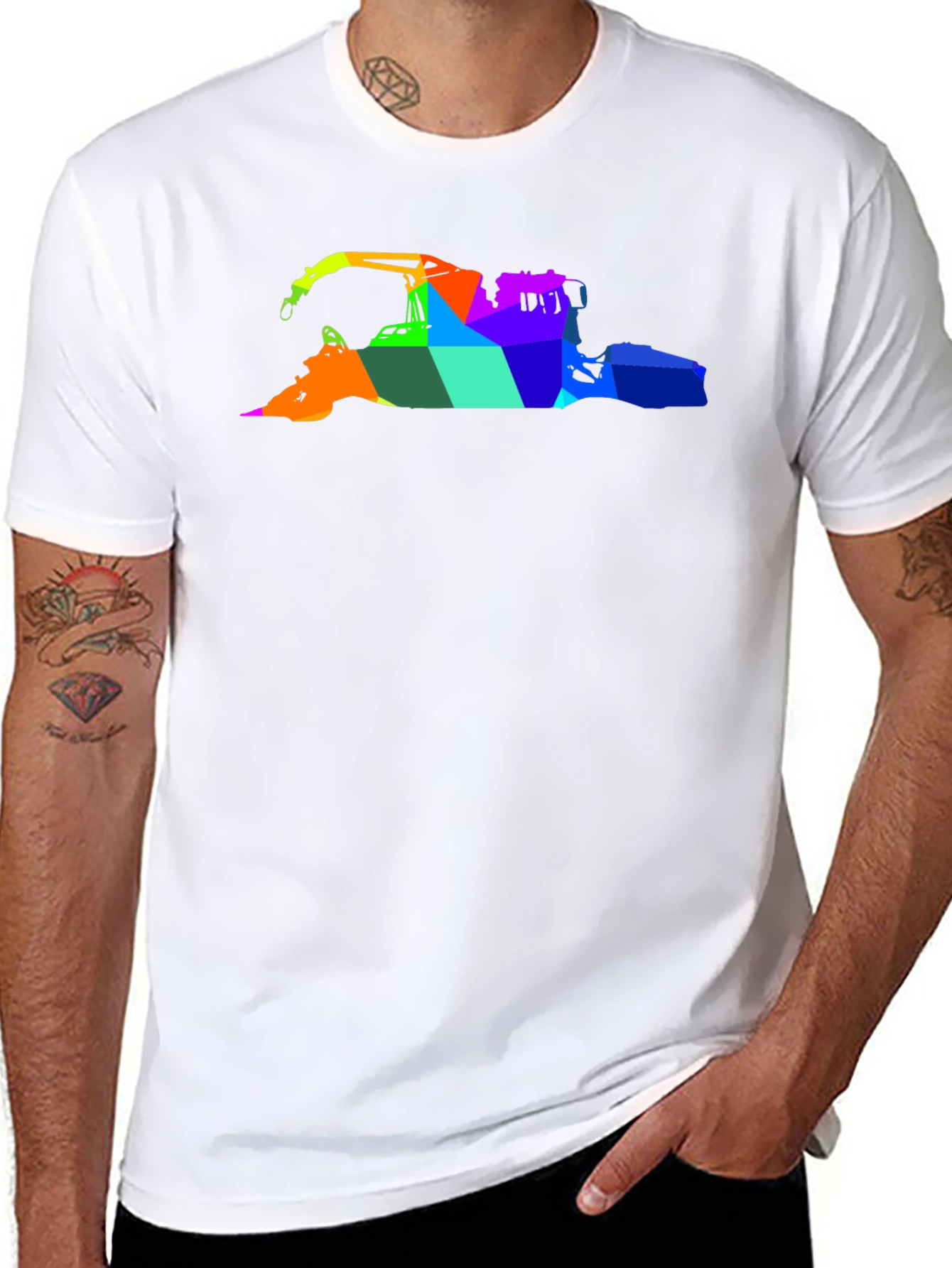 Abstract Rainbow Crane Black T-Shirt