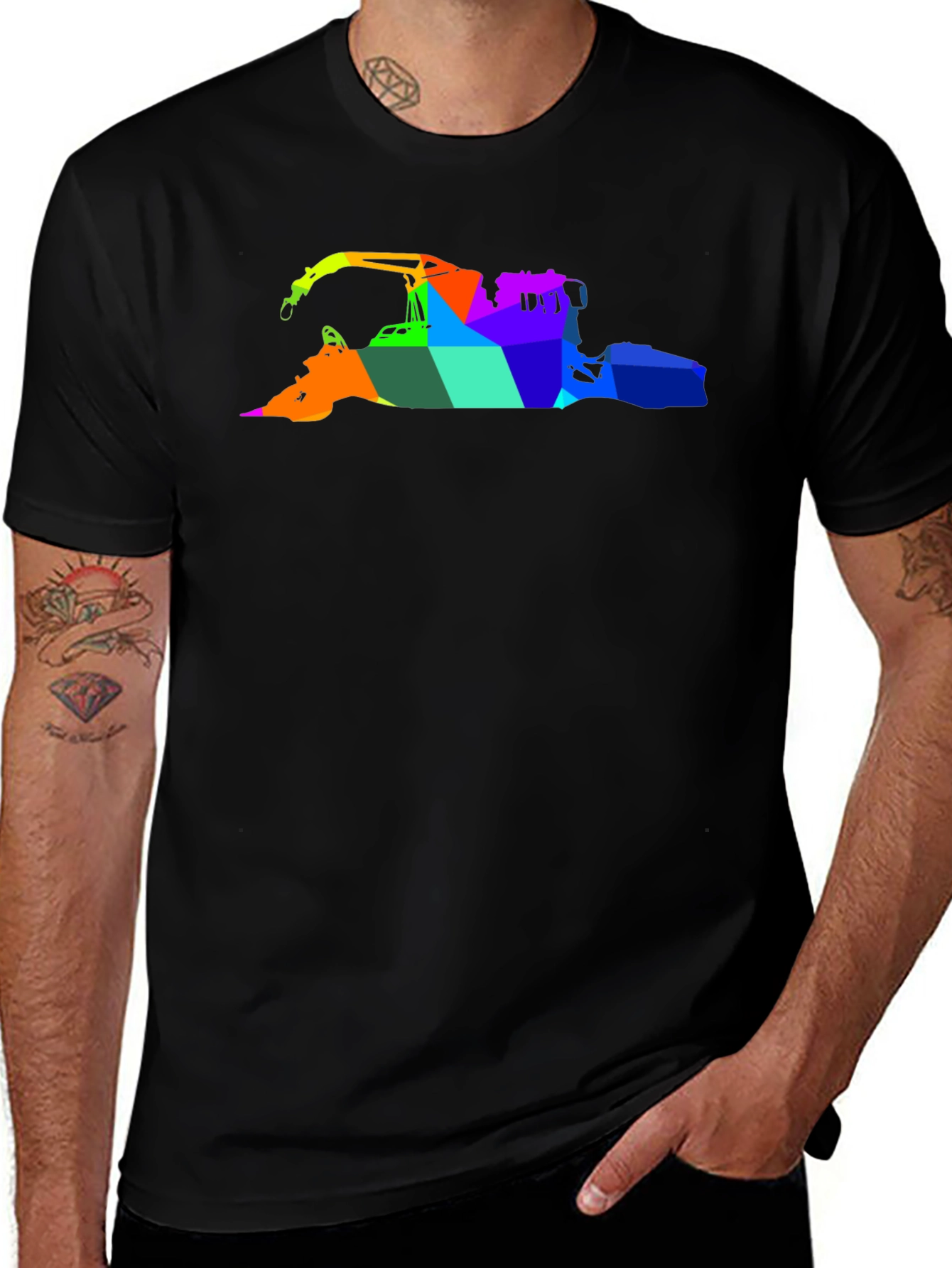 Abstract Rainbow Crane Black T-Shirt