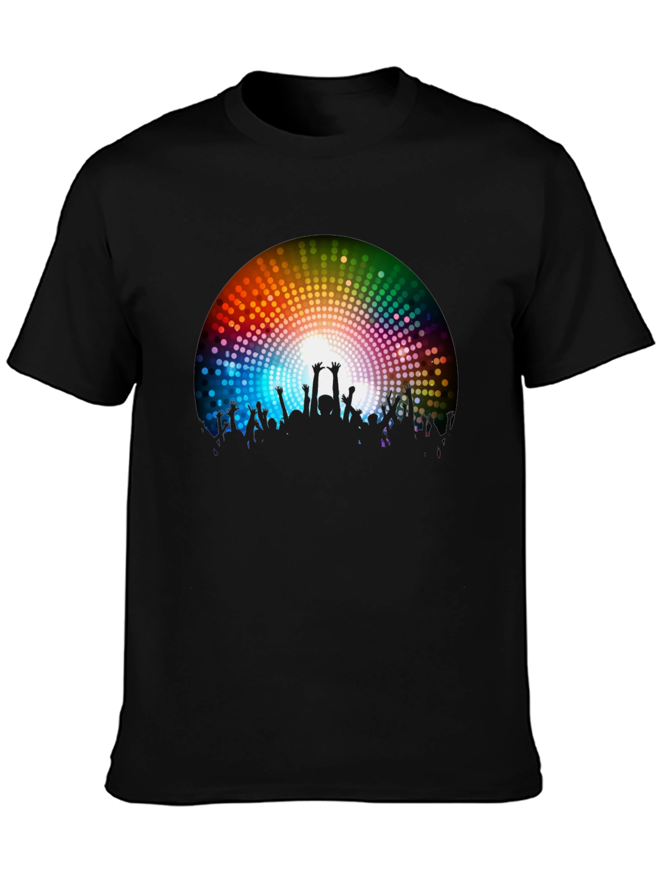 Rainbow Crowd Black T-Shirt - Party Vibes
