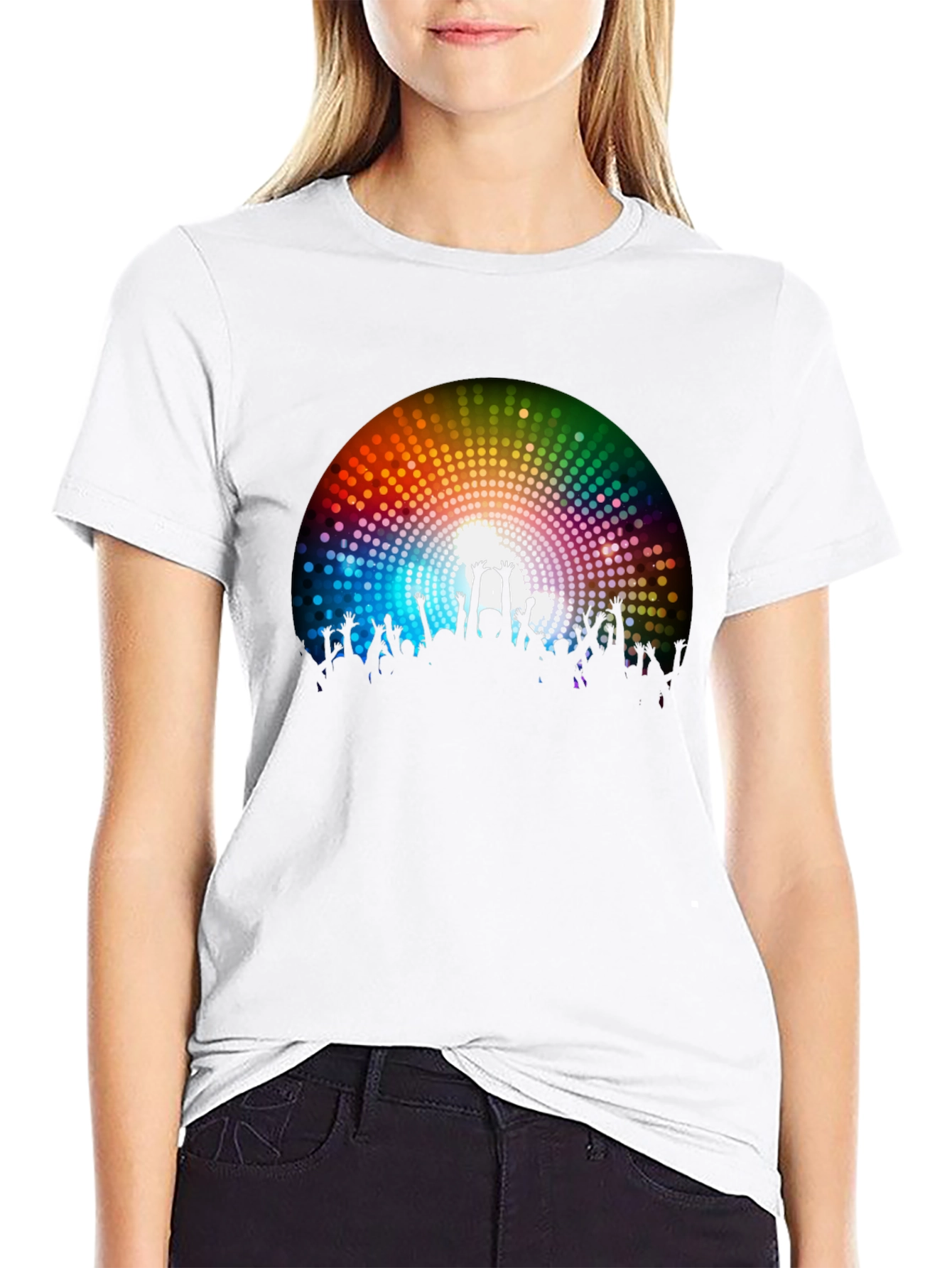 Rainbow Crowd Black T-Shirt - Party Vibes