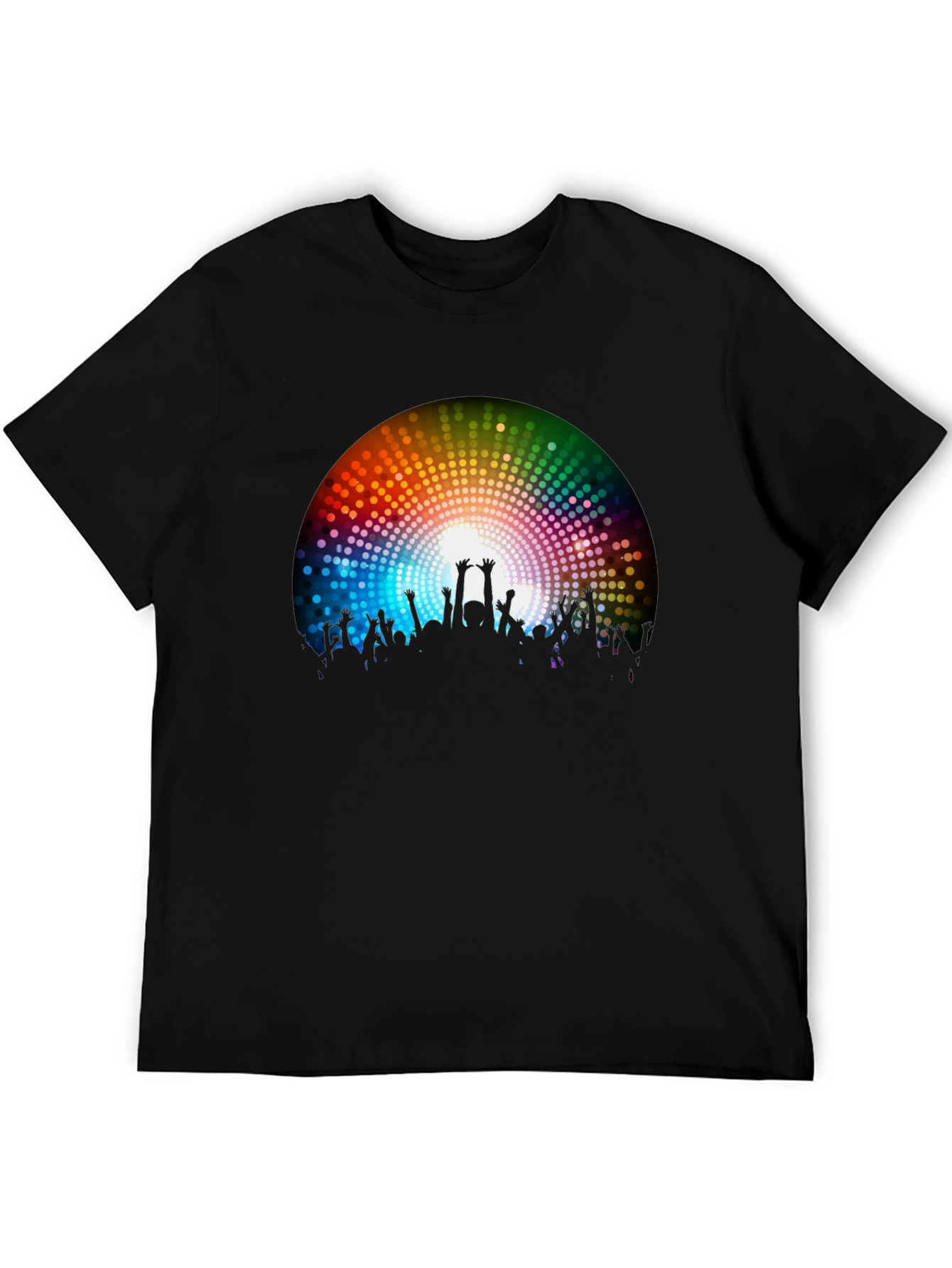 Rainbow Crowd Black T-Shirt - Party Vibes