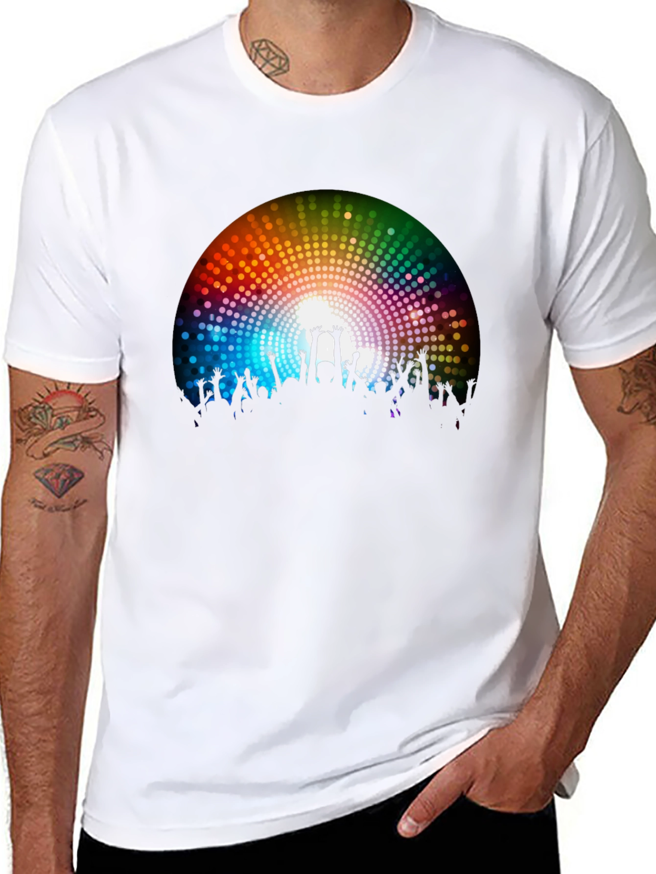 Rainbow Crowd Black T-Shirt - Party Vibes