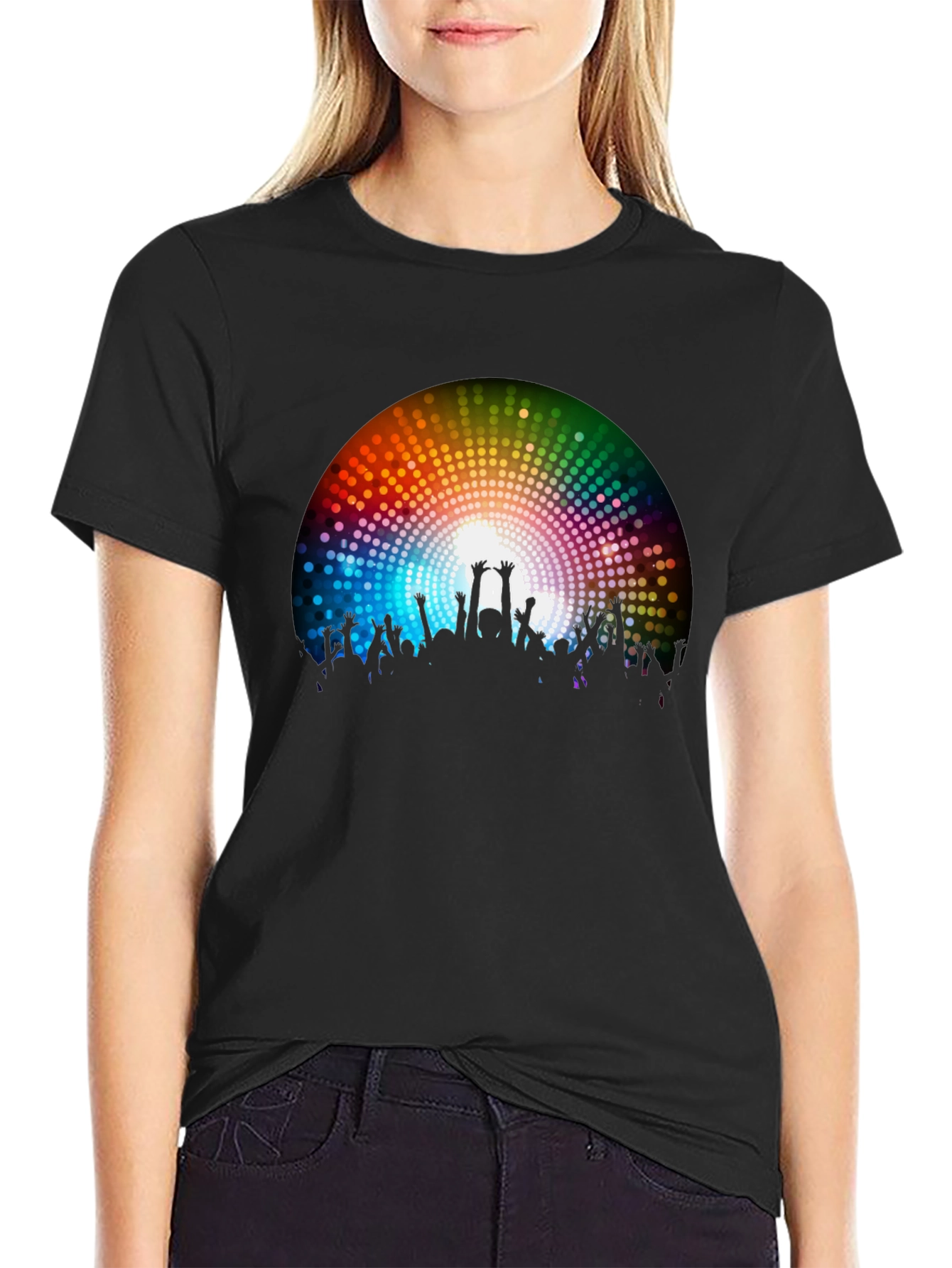 Rainbow Crowd Black T-Shirt - Party Vibes