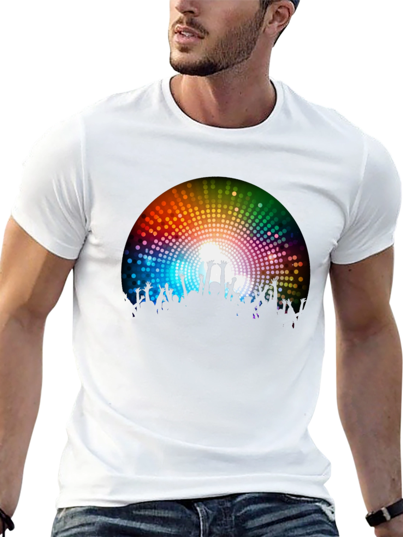 Rainbow Crowd Black T-Shirt - Party Vibes