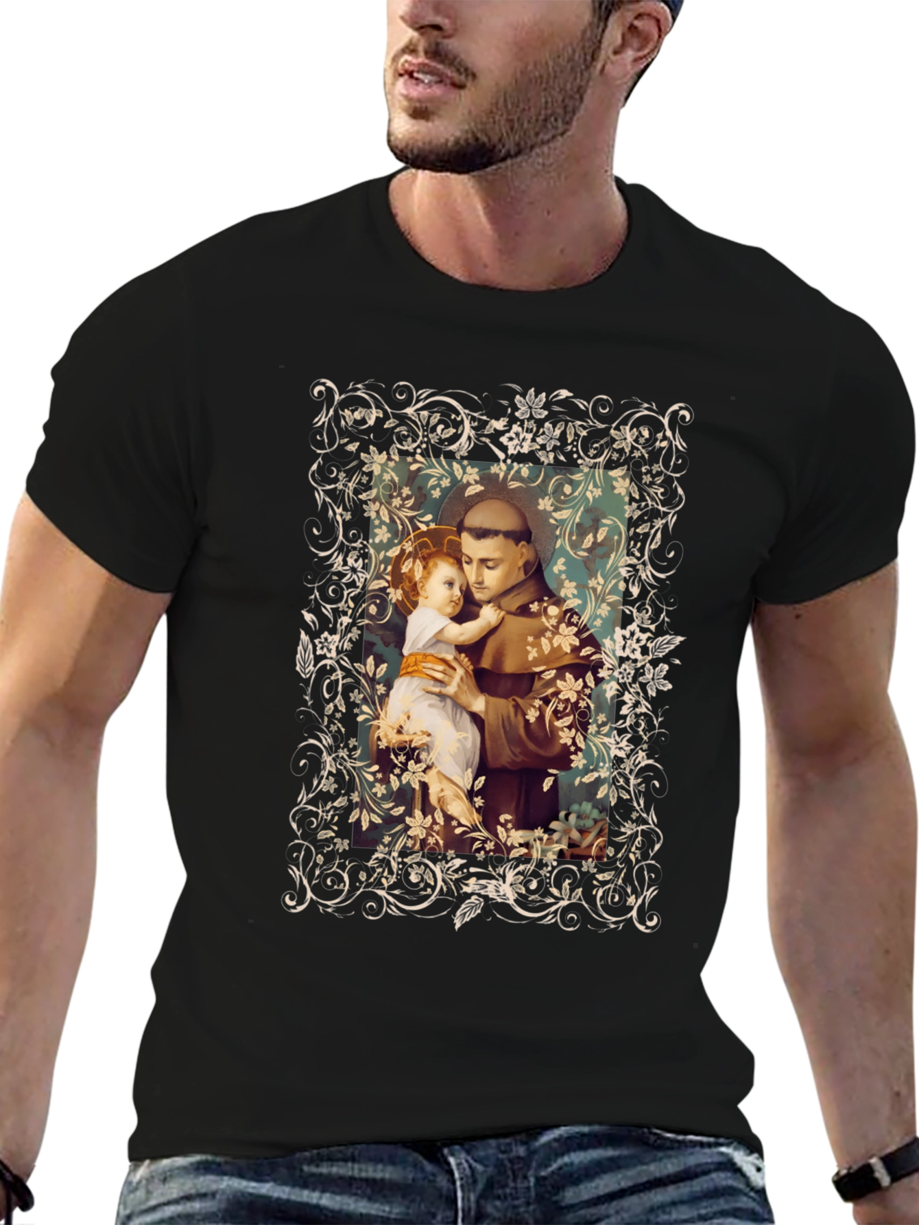 St. Anthony and Child Graphic Tee - Black
