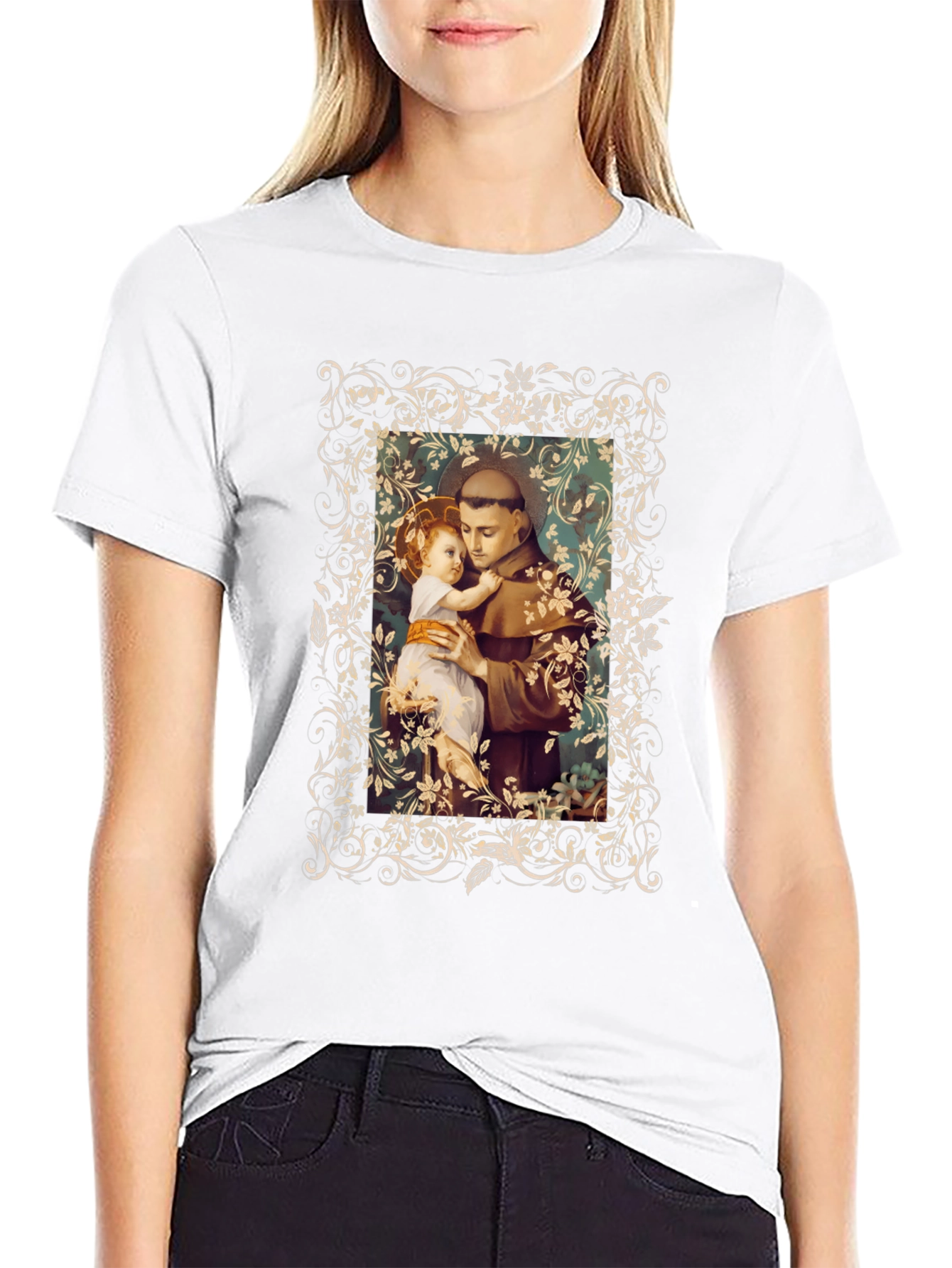 St. Anthony and Child Graphic Tee - Black
