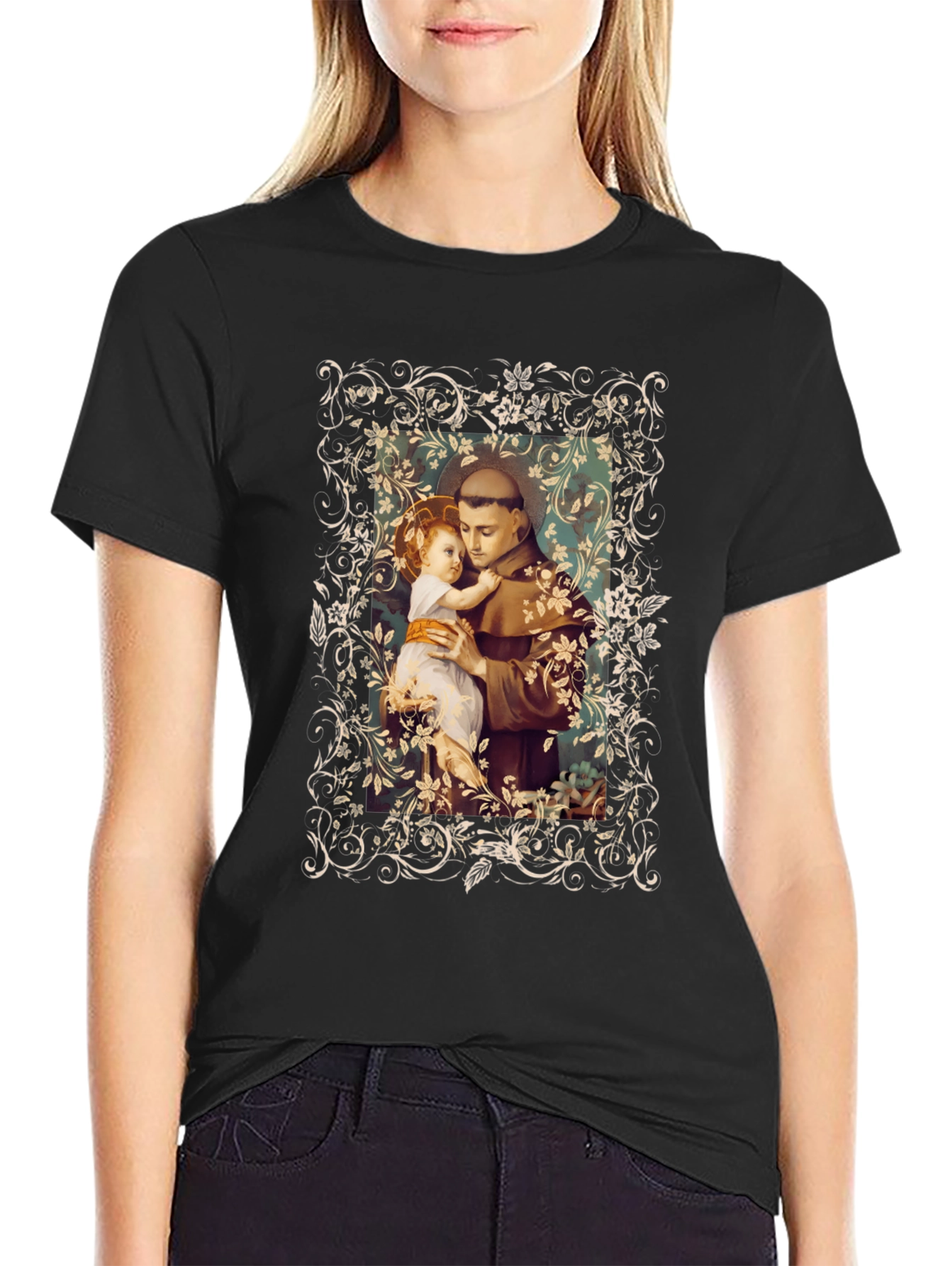 St. Anthony and Child Graphic Tee - Black
