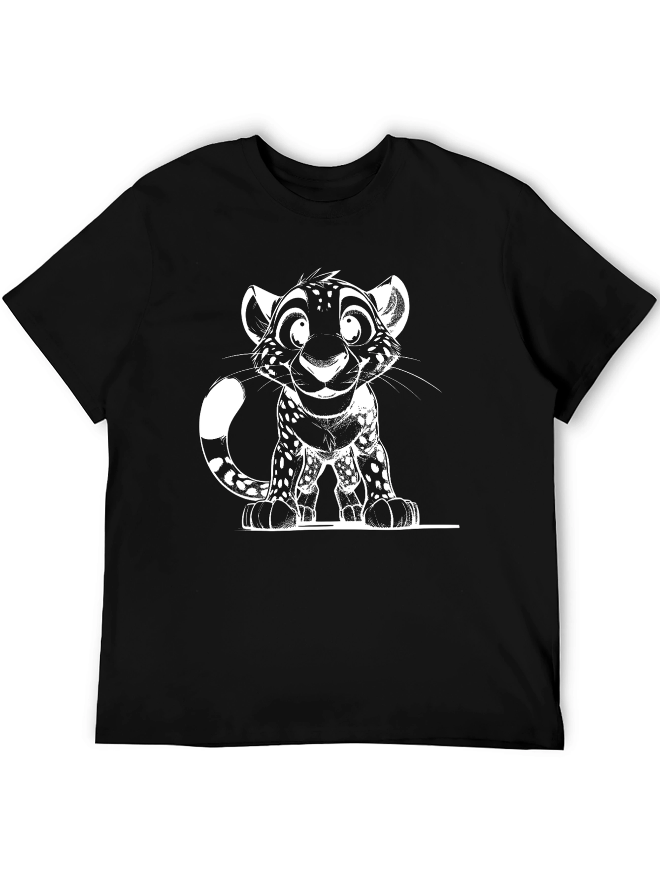 Cartoon Leopard Graphic Black T-Shirt