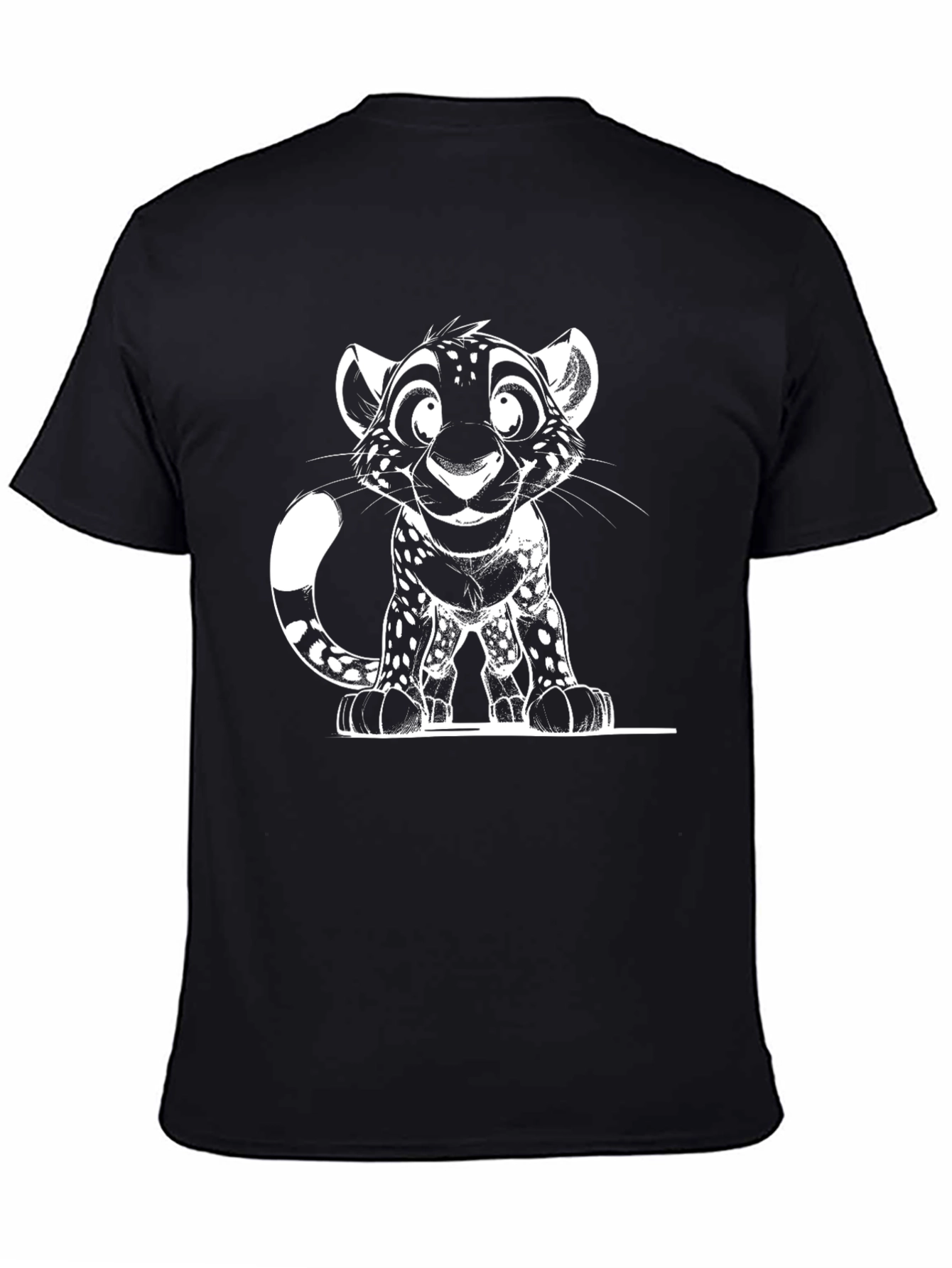 Cartoon Leopard Graphic Black T-Shirt