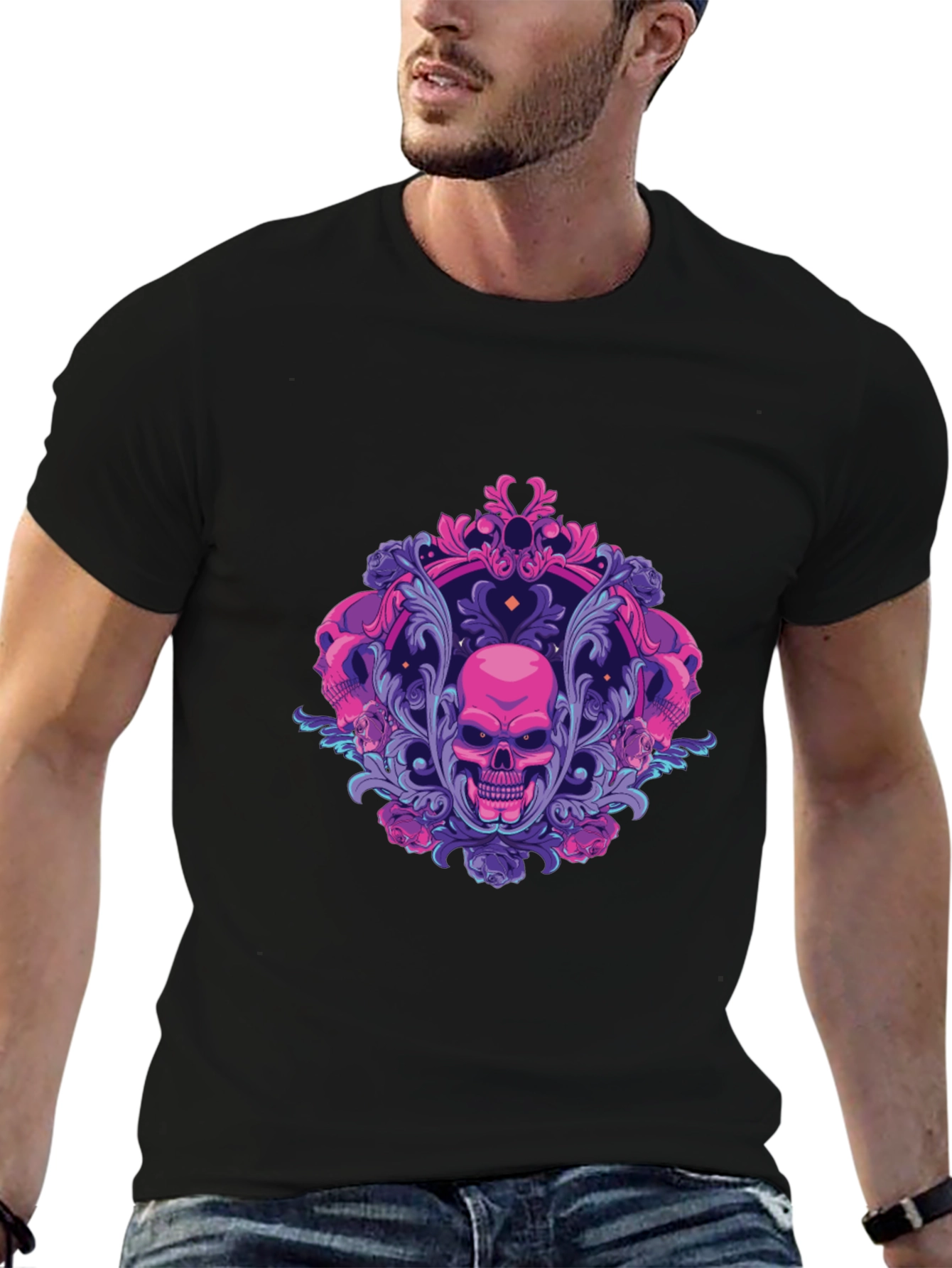 Skull Ornament Graphic Tee - Gothic Design