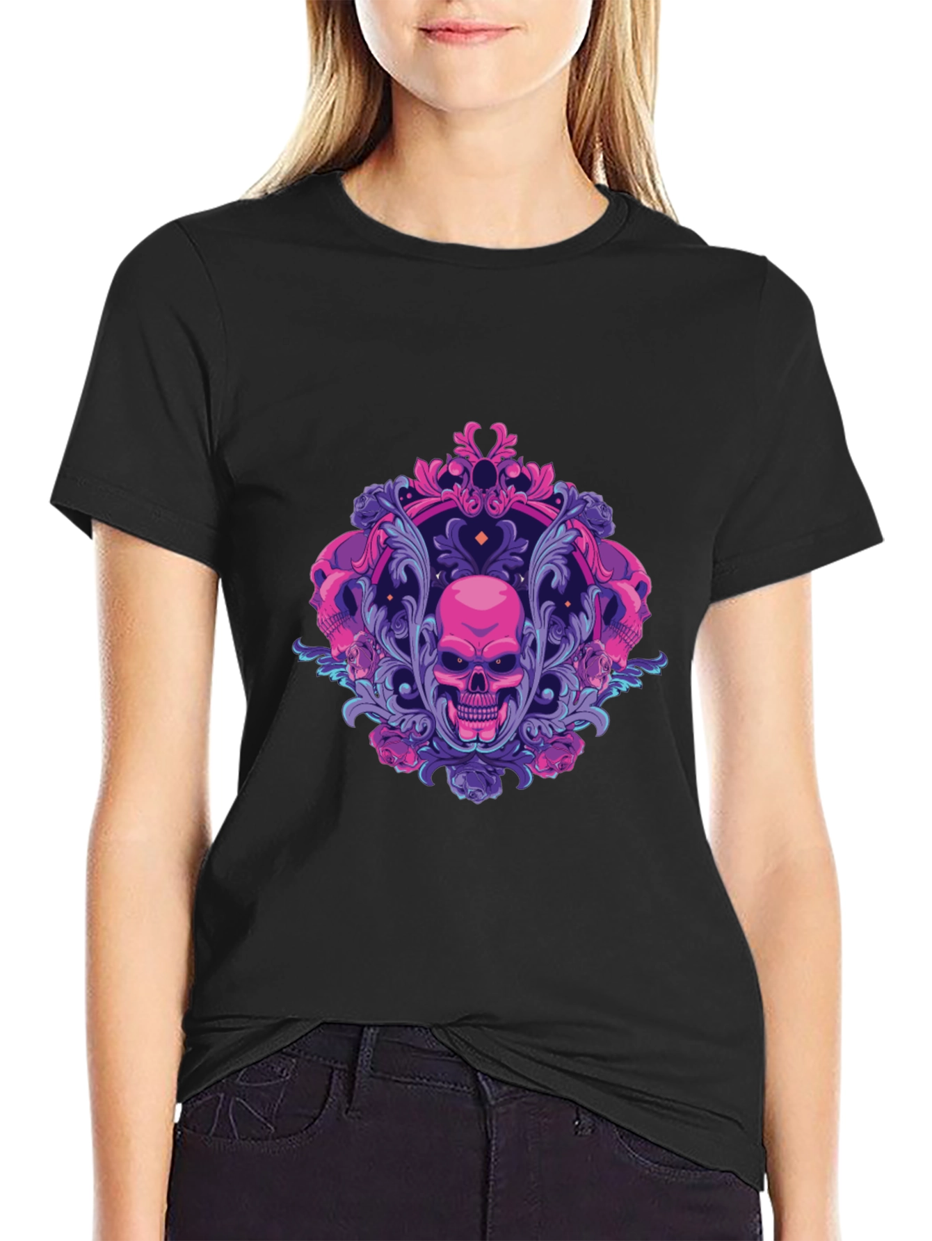 Skull Ornament Graphic Tee - Gothic Design